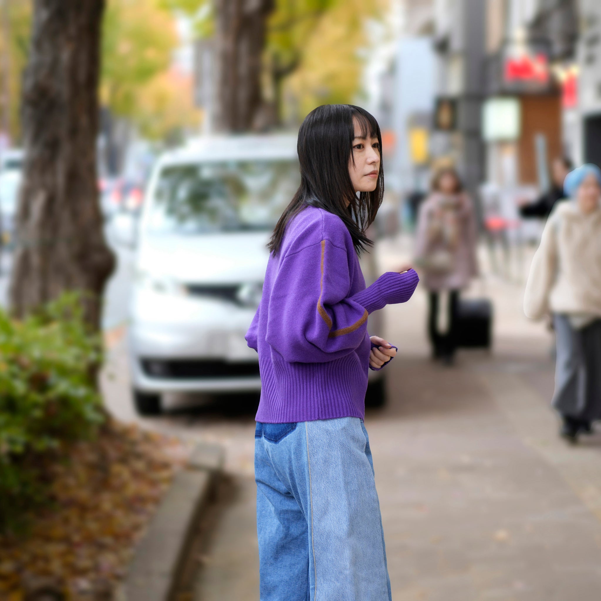 Sleeve line knit – Purple | WHYTO
