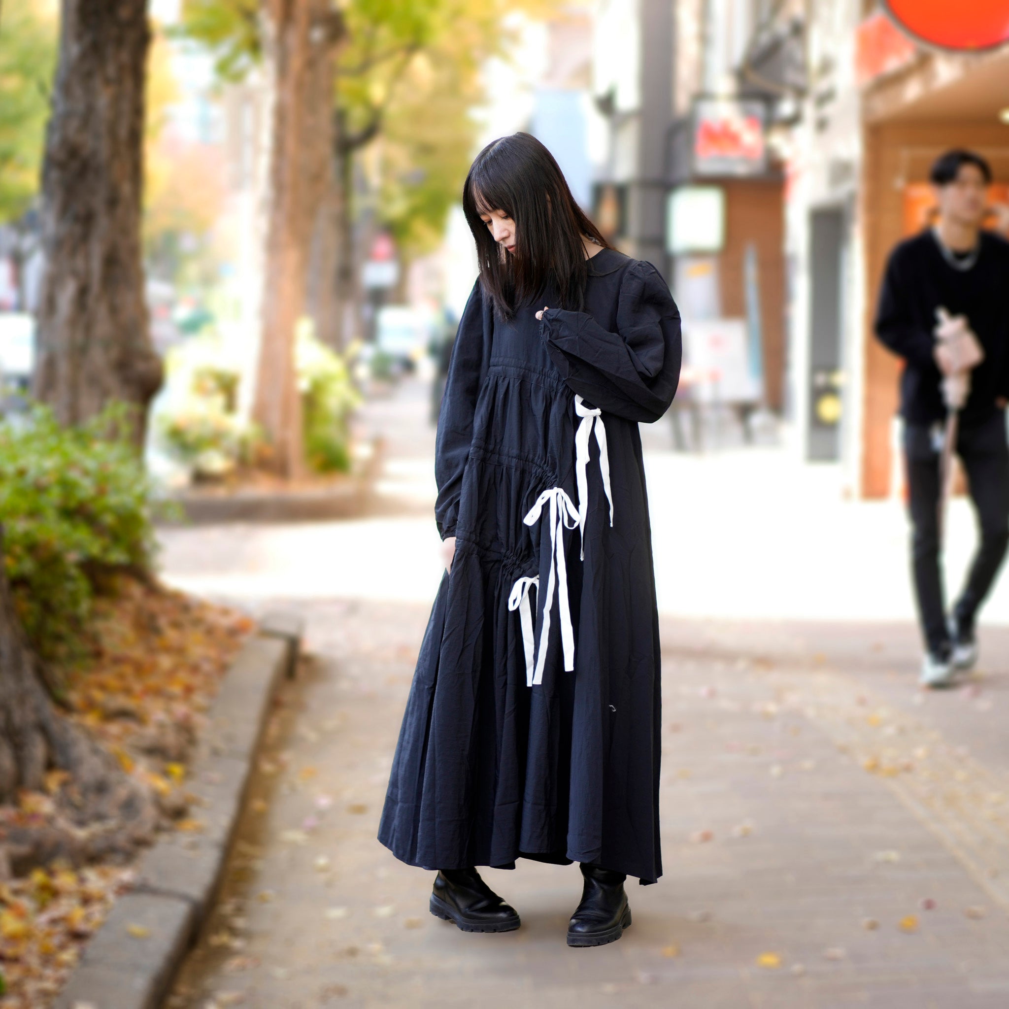 31GH00DRG931BLK | Campbell Ruched Midi Dress | Color:Black【GHOSPELL_ゴスペル】
