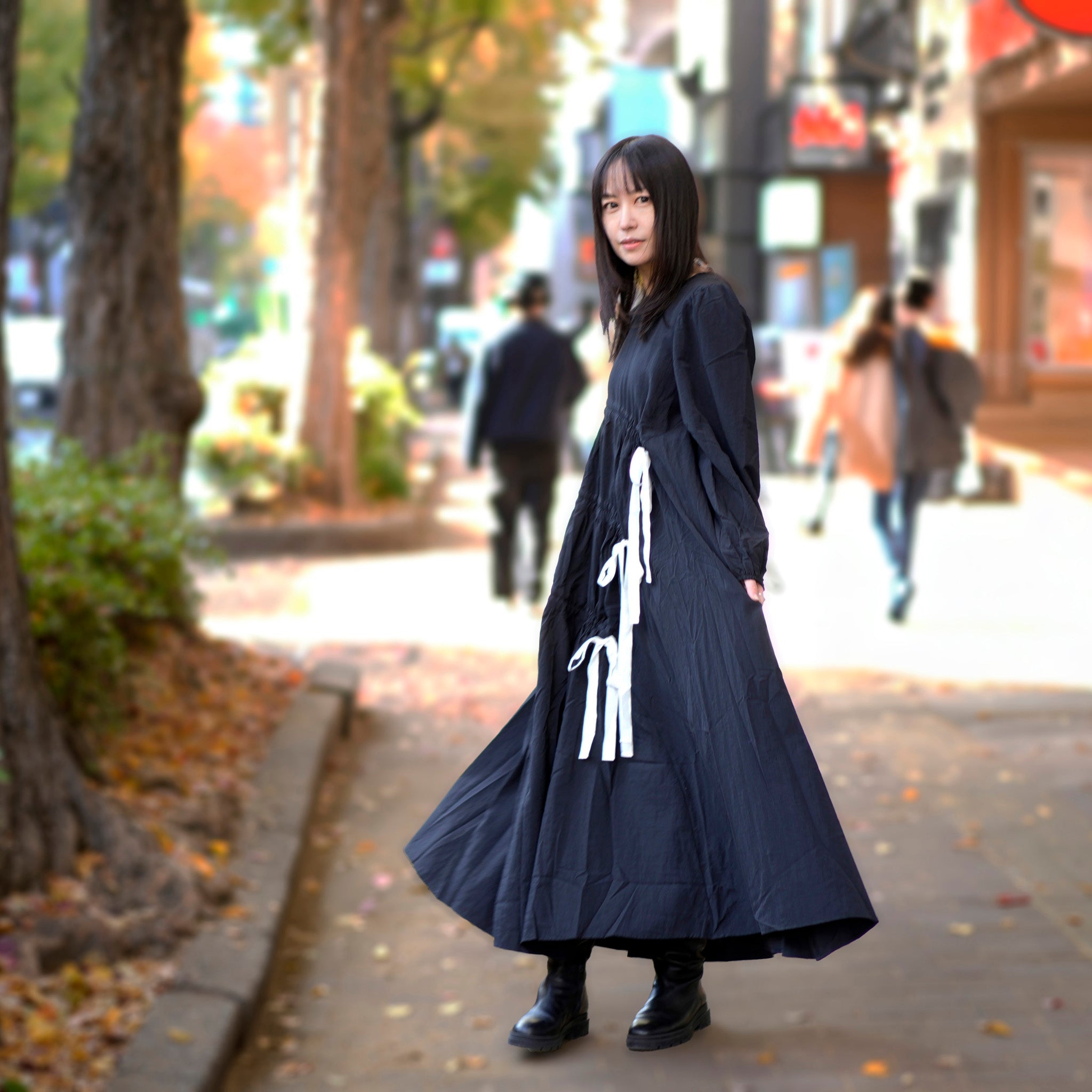 31GH00DRG931BLK | Campbell Ruched Midi Dress | Color:Black【GHOSPELL_ゴスペル】
