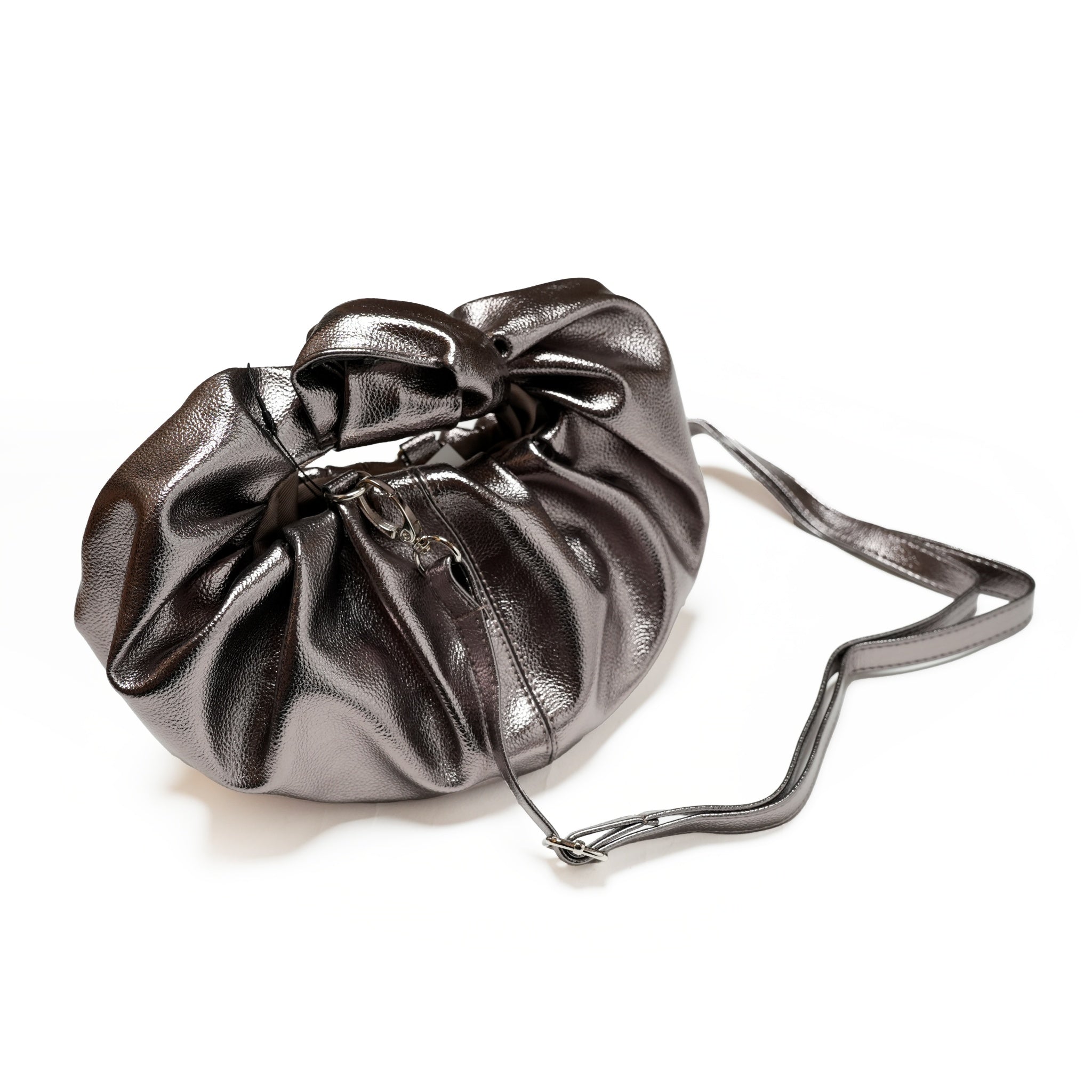 H-284_METALLIC GRAY | Croissant Shoulder Leather Mini | Color:Metallic Gray【HELOYSE_エロイーズ】