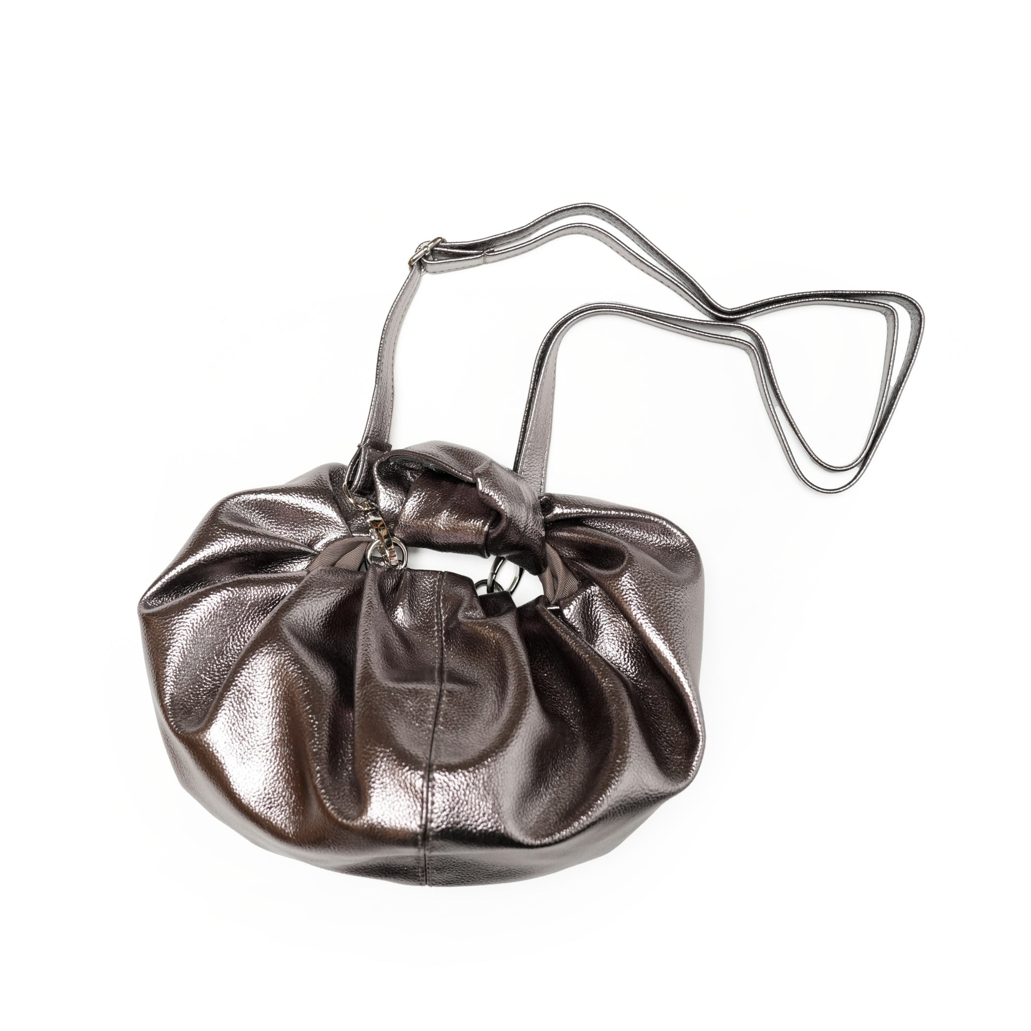 H-284_METALLIC GRAY | Croissant Shoulder Leather Mini | Color:Metallic Gray【HELOYSE_エロイーズ】