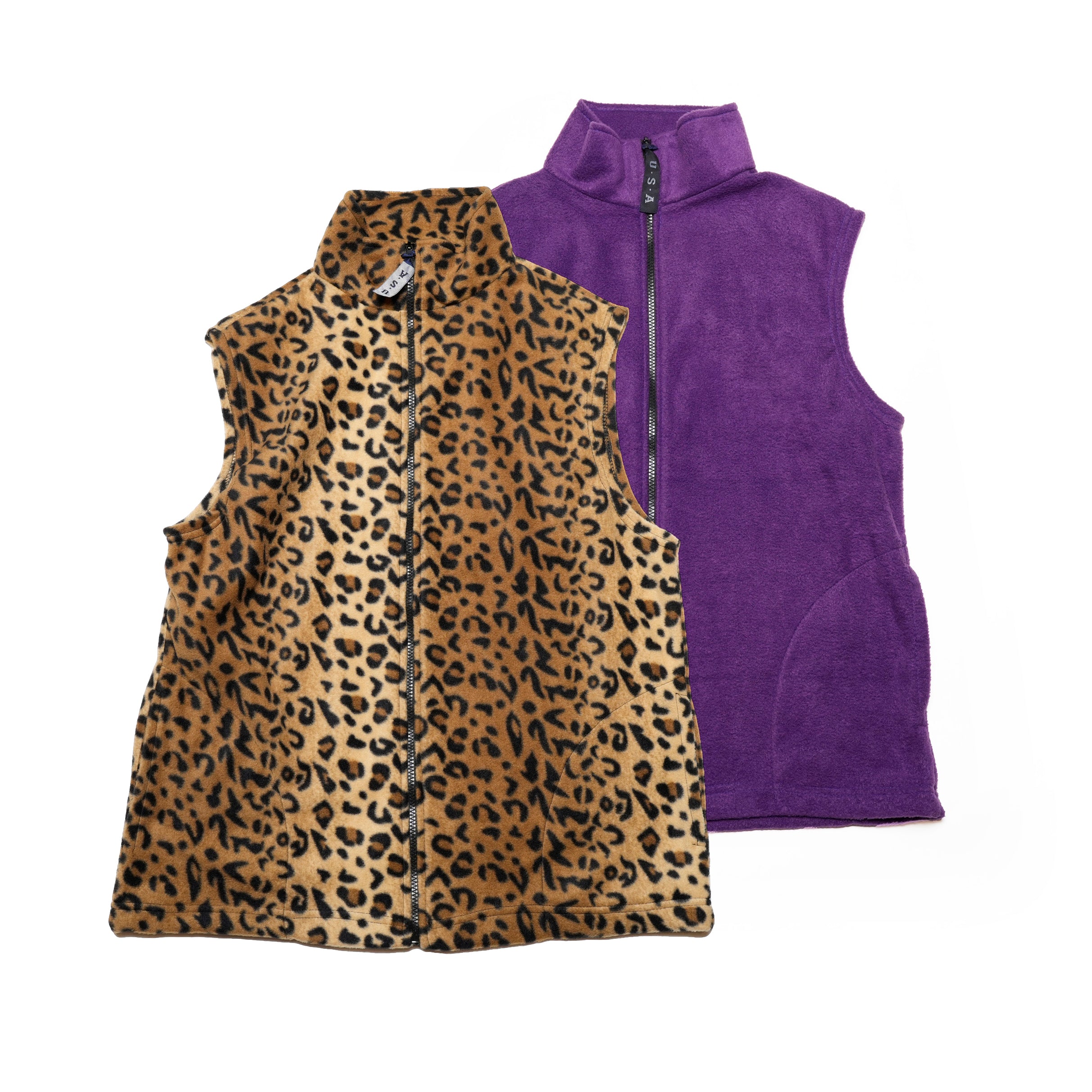 F01A | Fleece Zip Vest | Color:Leopard/Pruple【SPRING MOUNTAIN_スプリングマウンテン】