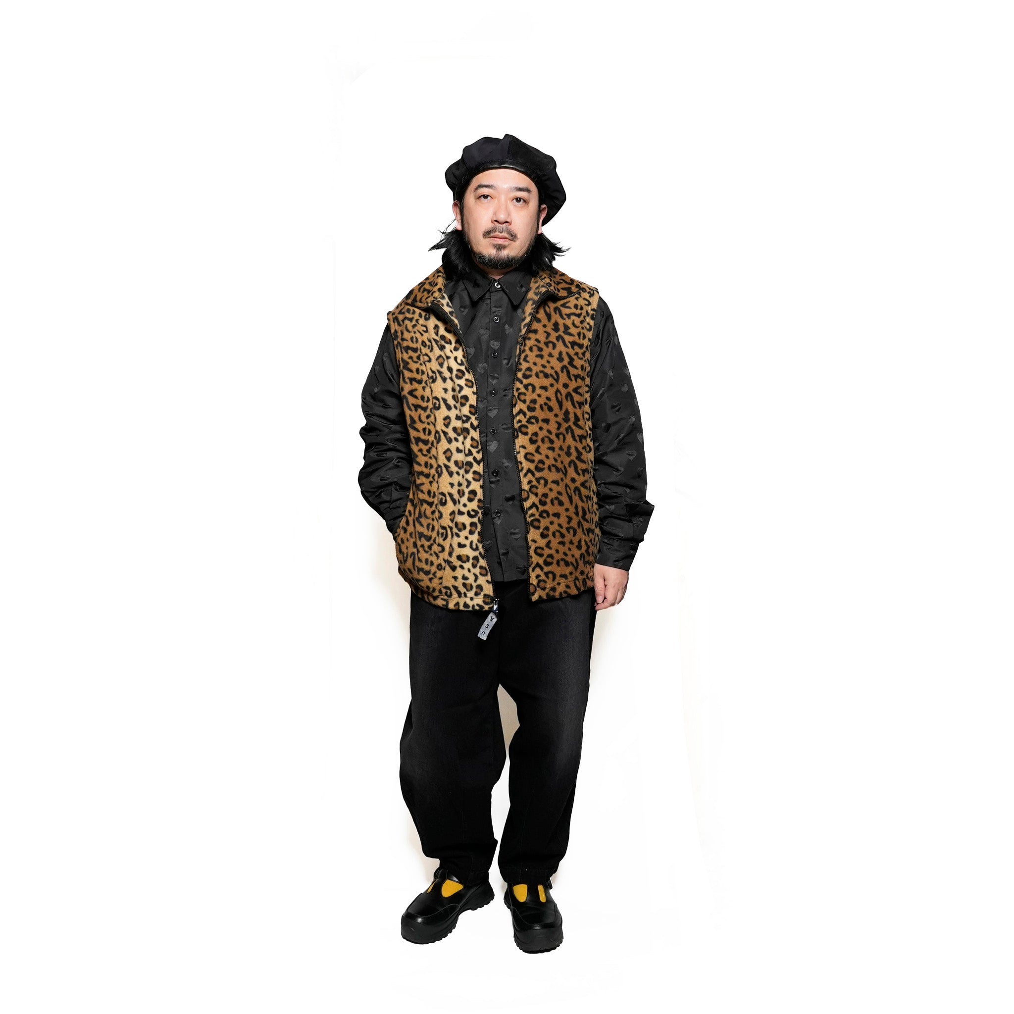 F01A | Fleece Zip Vest | Color:Leopard/Pruple【SPRING MOUNTAIN_スプリングマウンテン】