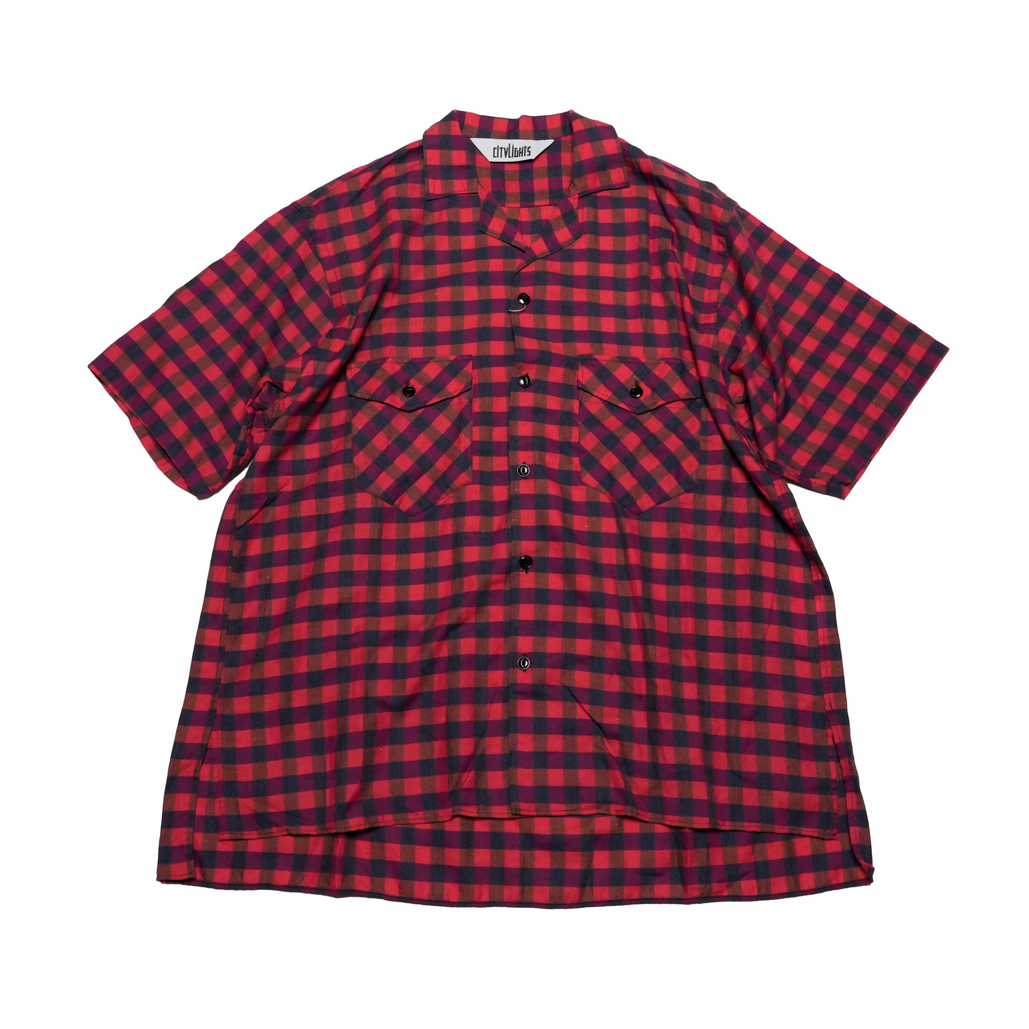 CITYLIGHTS PRODUCTS PETITE COLLAR 半袖シャツ RED PLAID | 播州織ギンガムチェック | ネップ糸入り | 小襟&ボックスシルエット