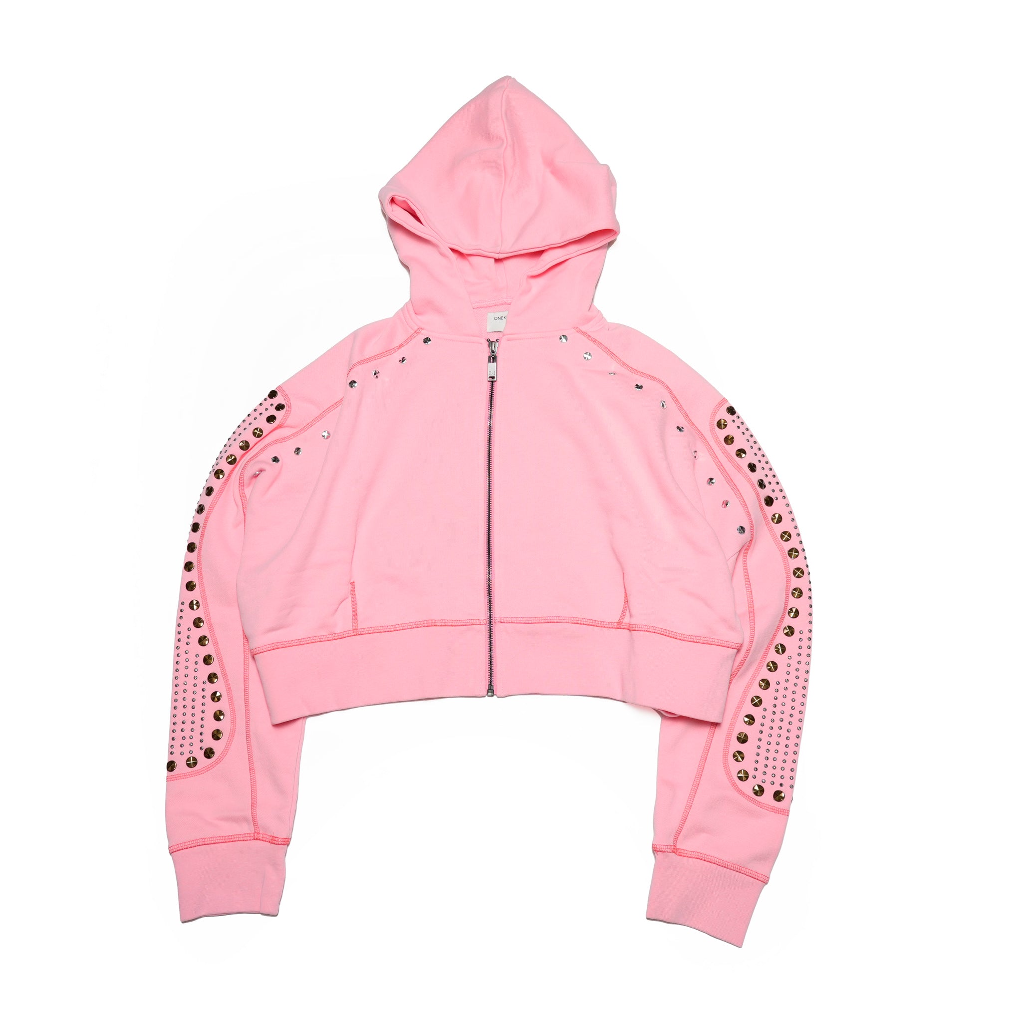 26776_CANDY CORAL | CANDY CORAL STUDDED CROPPED HOODY | Color:Candy Coral【ONE TEASPOON_ワンティースプーン】【archive】