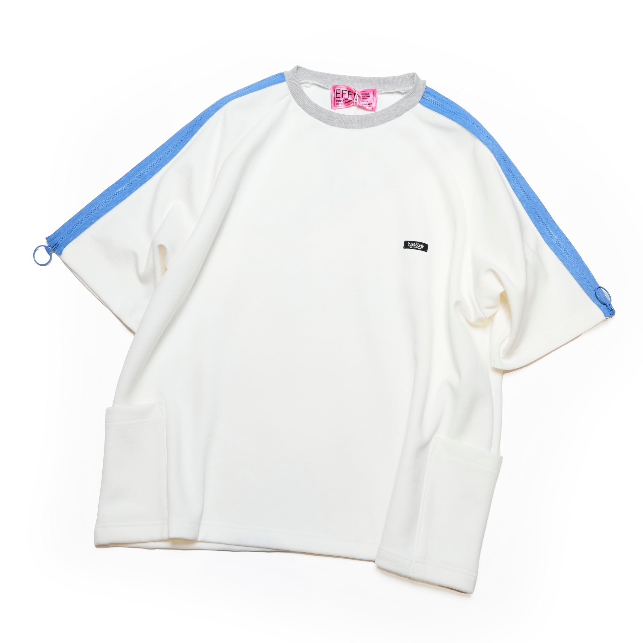 efite-20 | Zip sleeve s/s Tee | Color:White【EFFECTEN_エフェクテン】【archive】