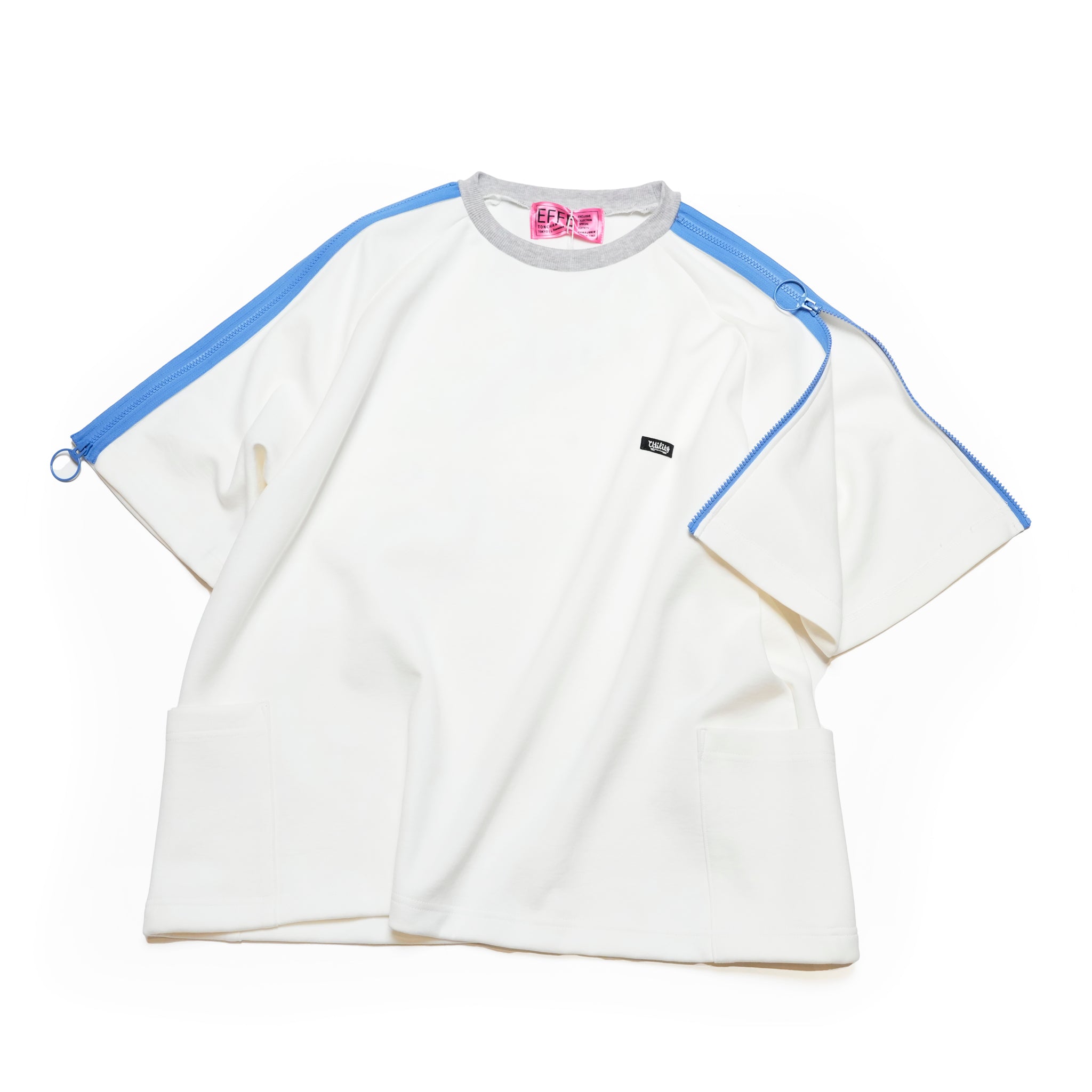 袖ジップがアクセントの半袖Tシャツ | モチモチ生地×レイヤード自在なユニークデザイン | EFFECTEN