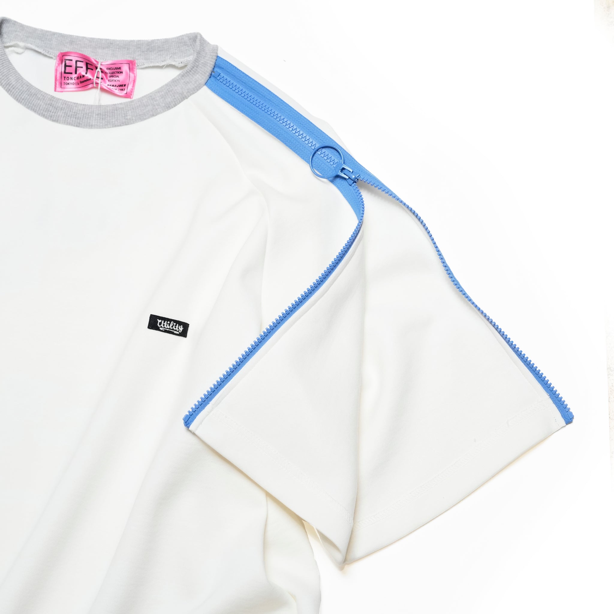 efite-20 | Zip sleeve s/s Tee | Color:White【EFFECTEN_エフェクテン】【archive】