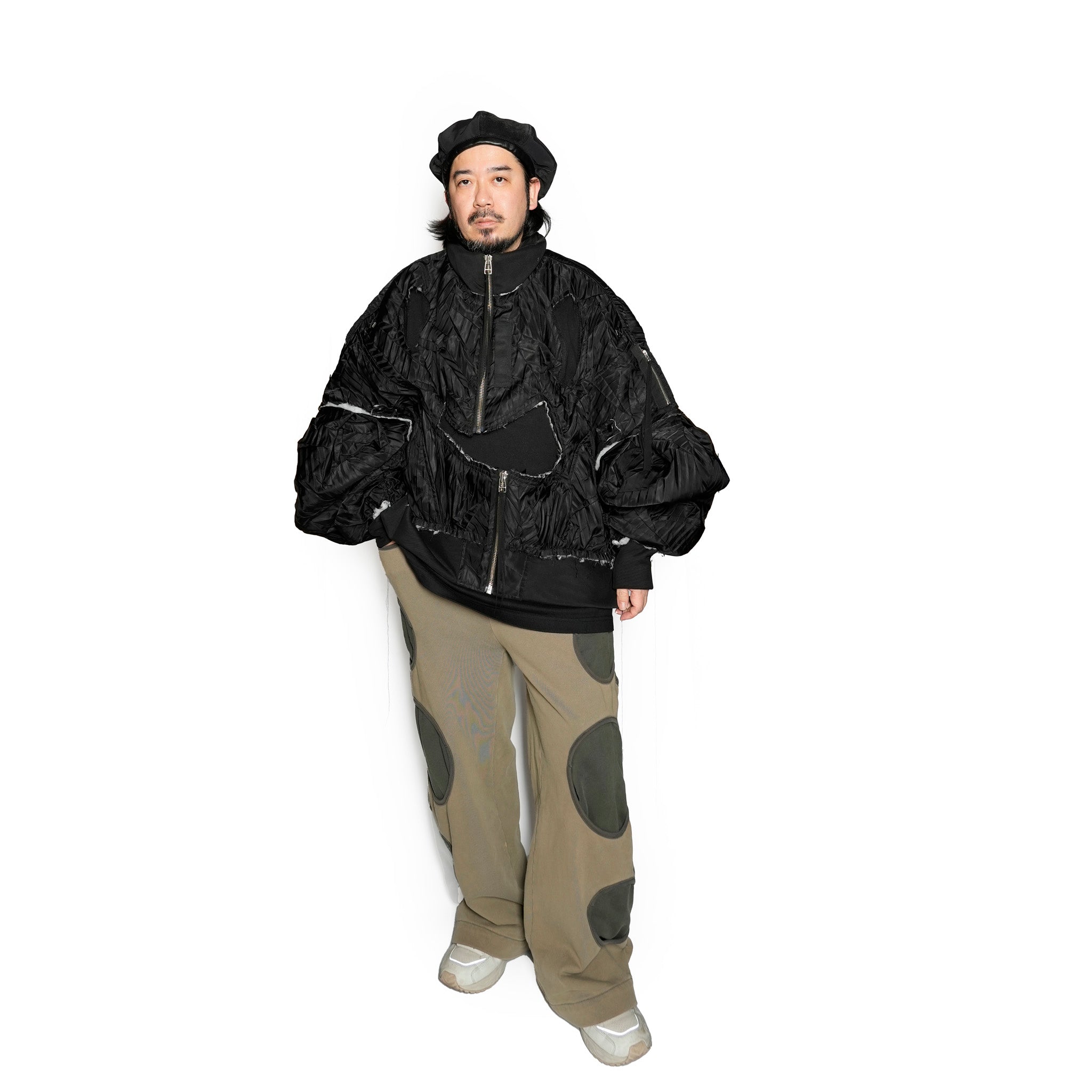 Seivson Deconstructed Hollow-Out Ruched Heavy-Processed MA-1 Bomber Jacket ㄧ Black | Size:Free【(A)CRYPSIS®】【archive】【SEIVSON_セイヴソン】【archive】