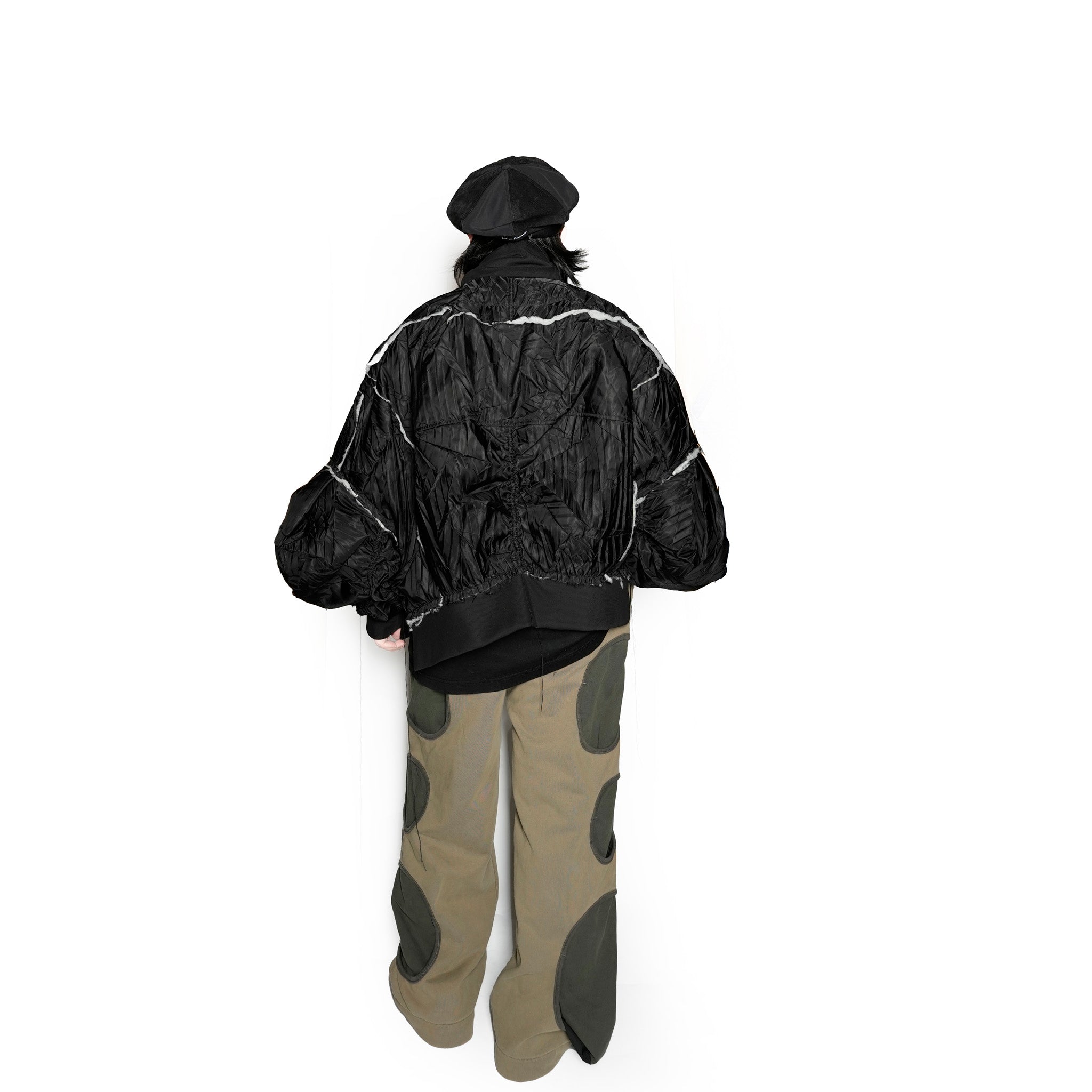 Seivson Deconstructed Hollow-Out Ruched Heavy-Processed MA-1 Bomber Jacket ㄧ Black | Size:Free【(A)CRYPSIS®】【archive】【SEIVSON_セイヴソン】【archive】