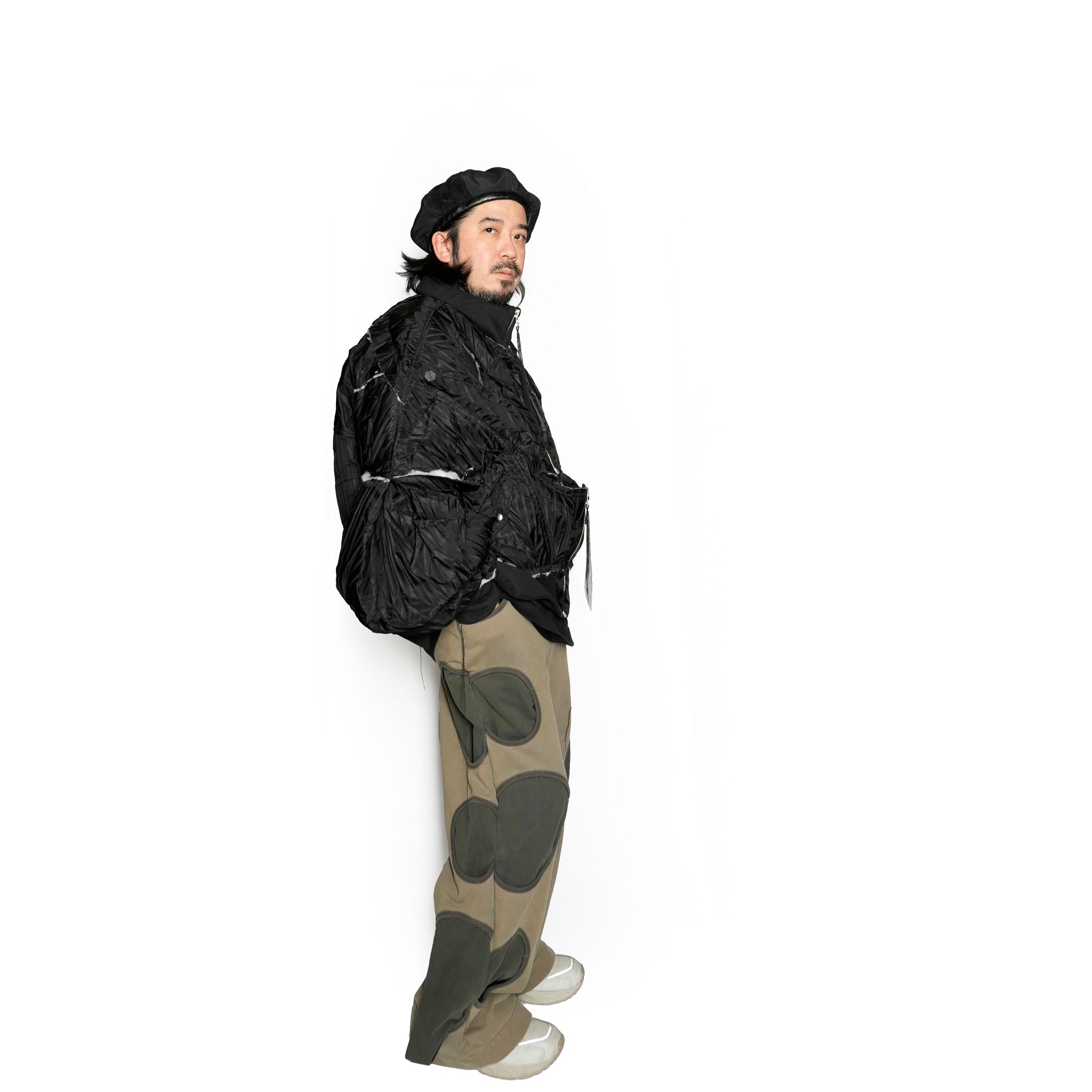 Seivson Deconstructed Hollow-Out Ruched Heavy-Processed MA-1 Bomber Jacket ㄧ Black | Size:Free【(A)CRYPSIS®】【archive】【SEIVSON_セイヴソン】【archive】