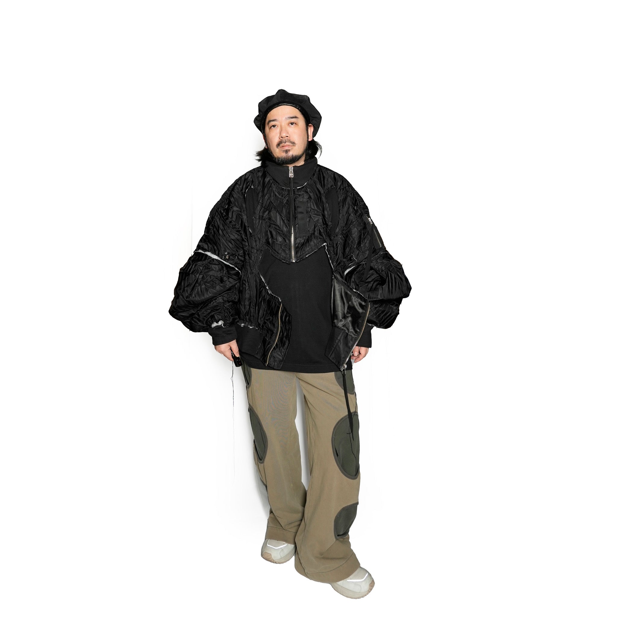 Seivson Deconstructed Hollow-Out Ruched Heavy-Processed MA-1 Bomber Jacket ㄧ Black | Size:Free【(A)CRYPSIS®】【archive】【SEIVSON_セイヴソン】【archive】
