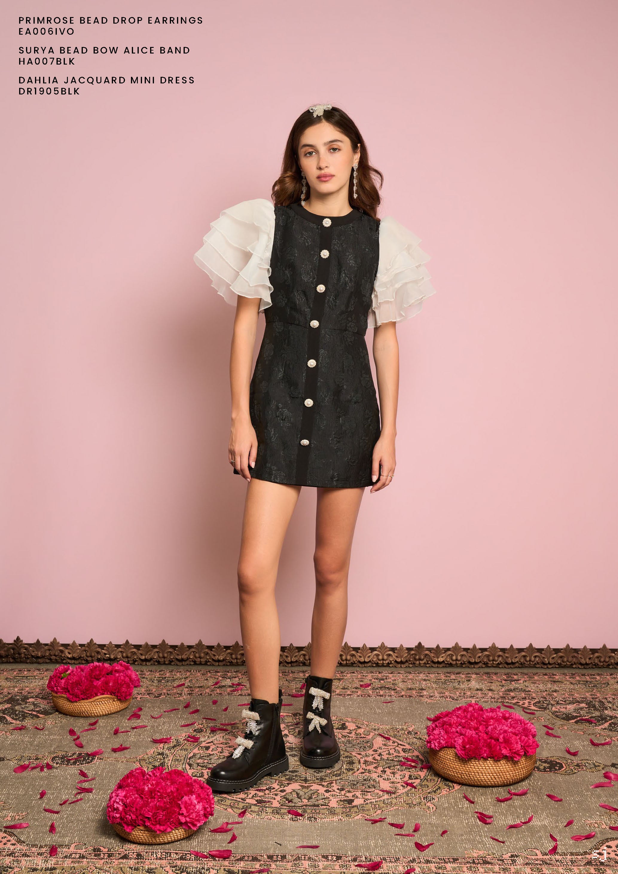 No:28SJ02DR1905BLK | Name:Dahlia Jacquard Mini Dress | Color:Black【SISTER JANE_シスタージェーン】