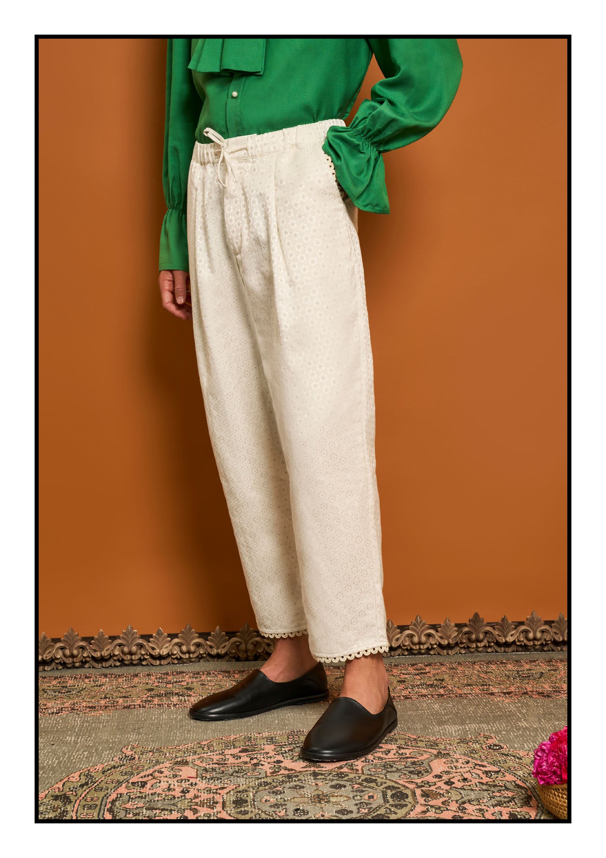 No:28SM02TRM030CRM | Name:Chai Jacquard Drawstring Trousers | Color:Cream【SISTER JANE_シスタージェーン】