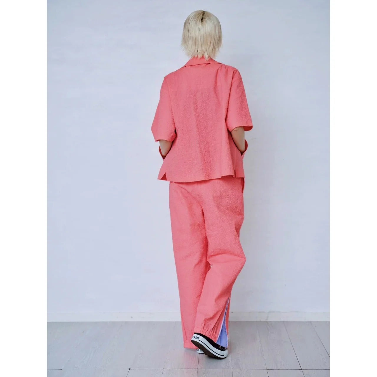 CONTRAST ZIP SEERSUCKER SHIRT – Pink | HCAE