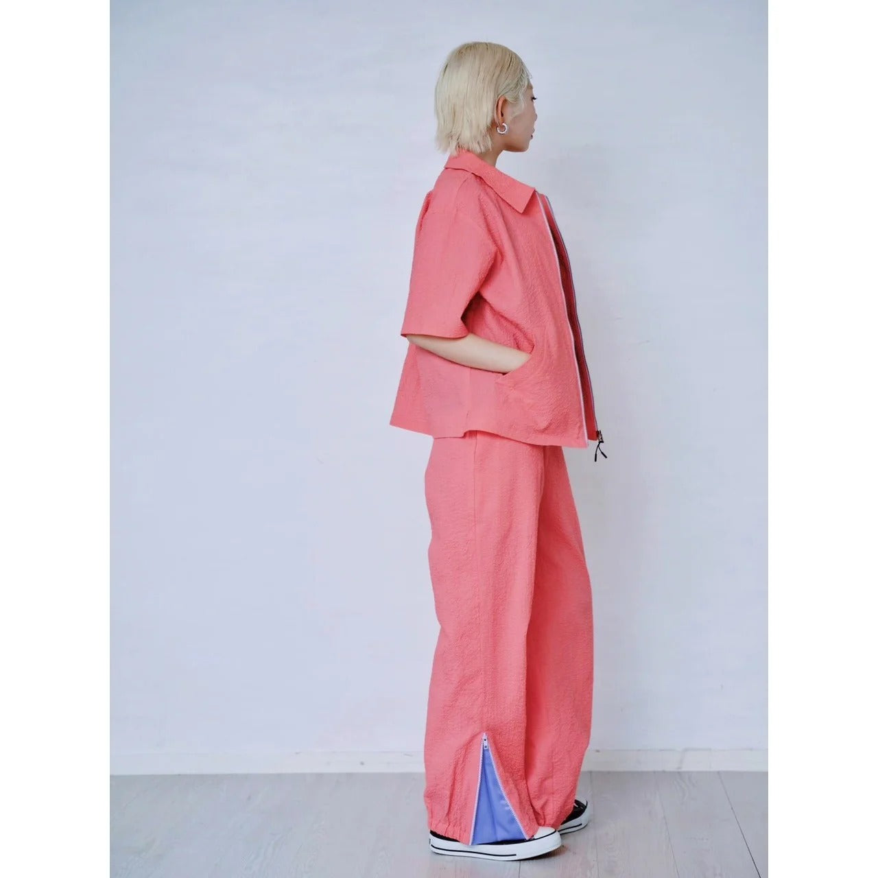 CONTRAST ZIP SEERSUCKER SHIRT – Pink | HCAE