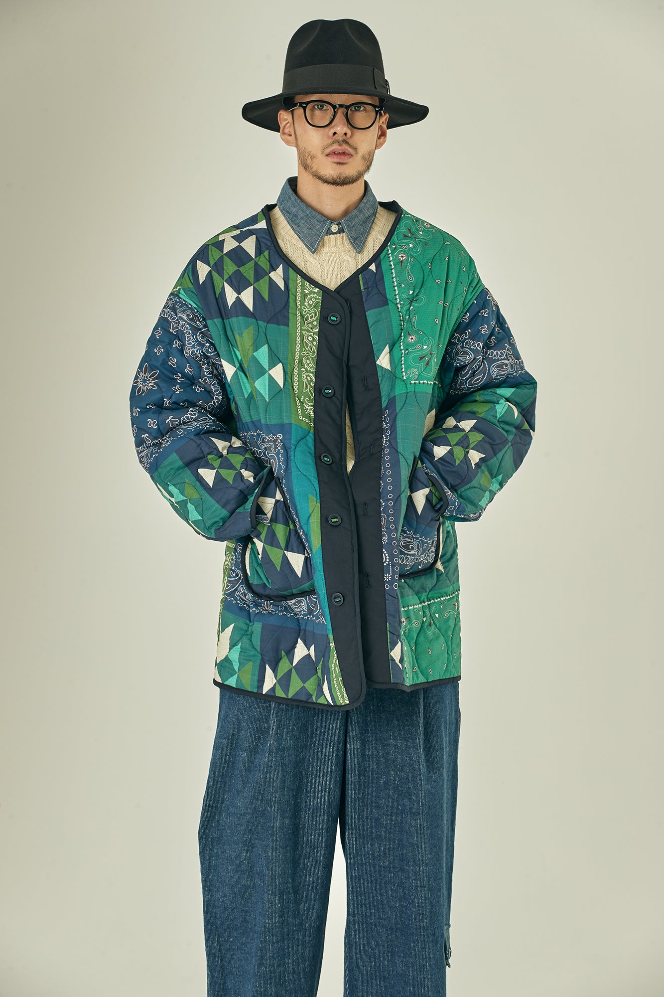 G63101_NV | REVERSIBLE QUILT LONG LINER JACKET-NV【GORT_ゴート】【archive】