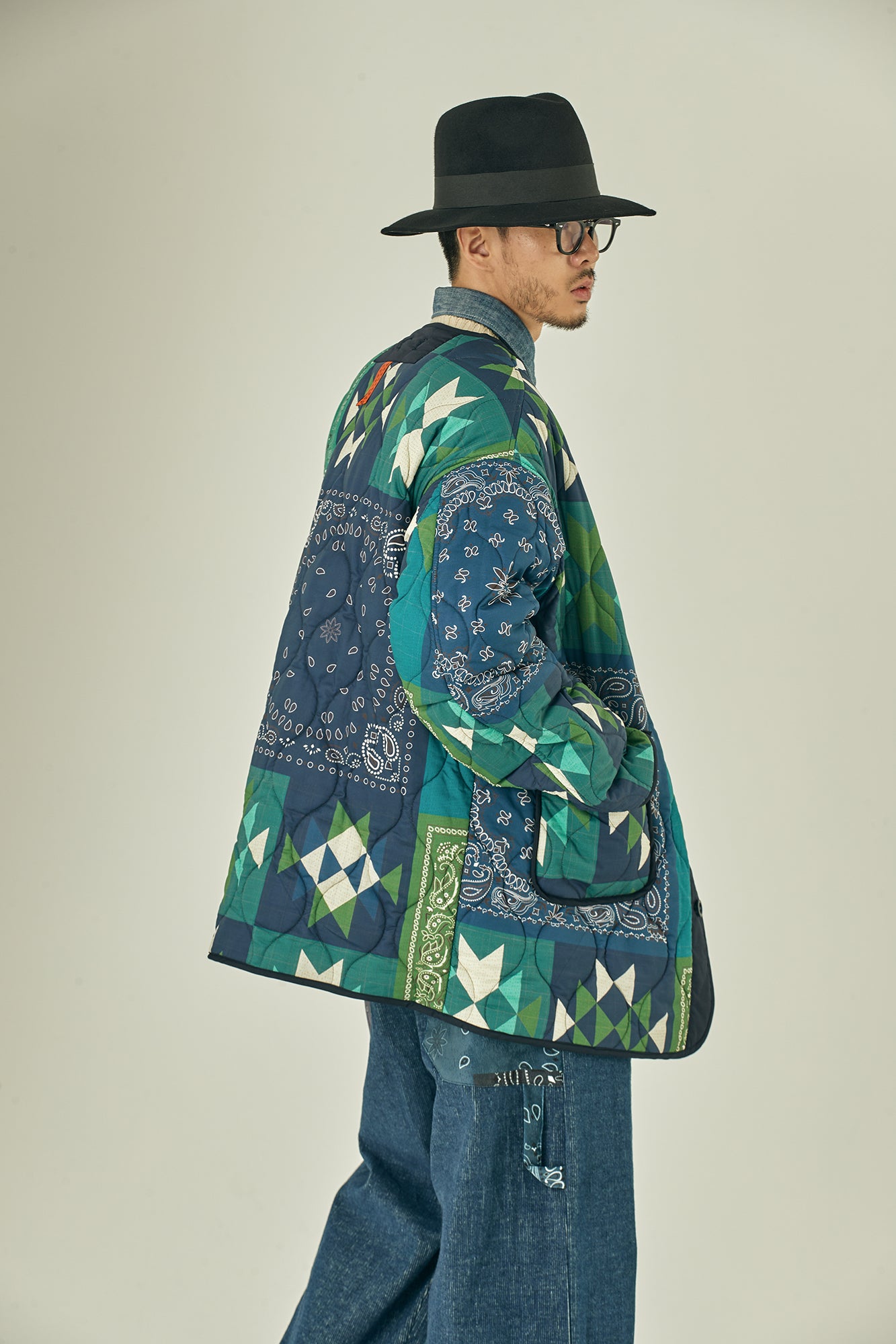 G63101_NV | REVERSIBLE QUILT LONG LINER JACKET-NV【GORT_ゴート】【archive】