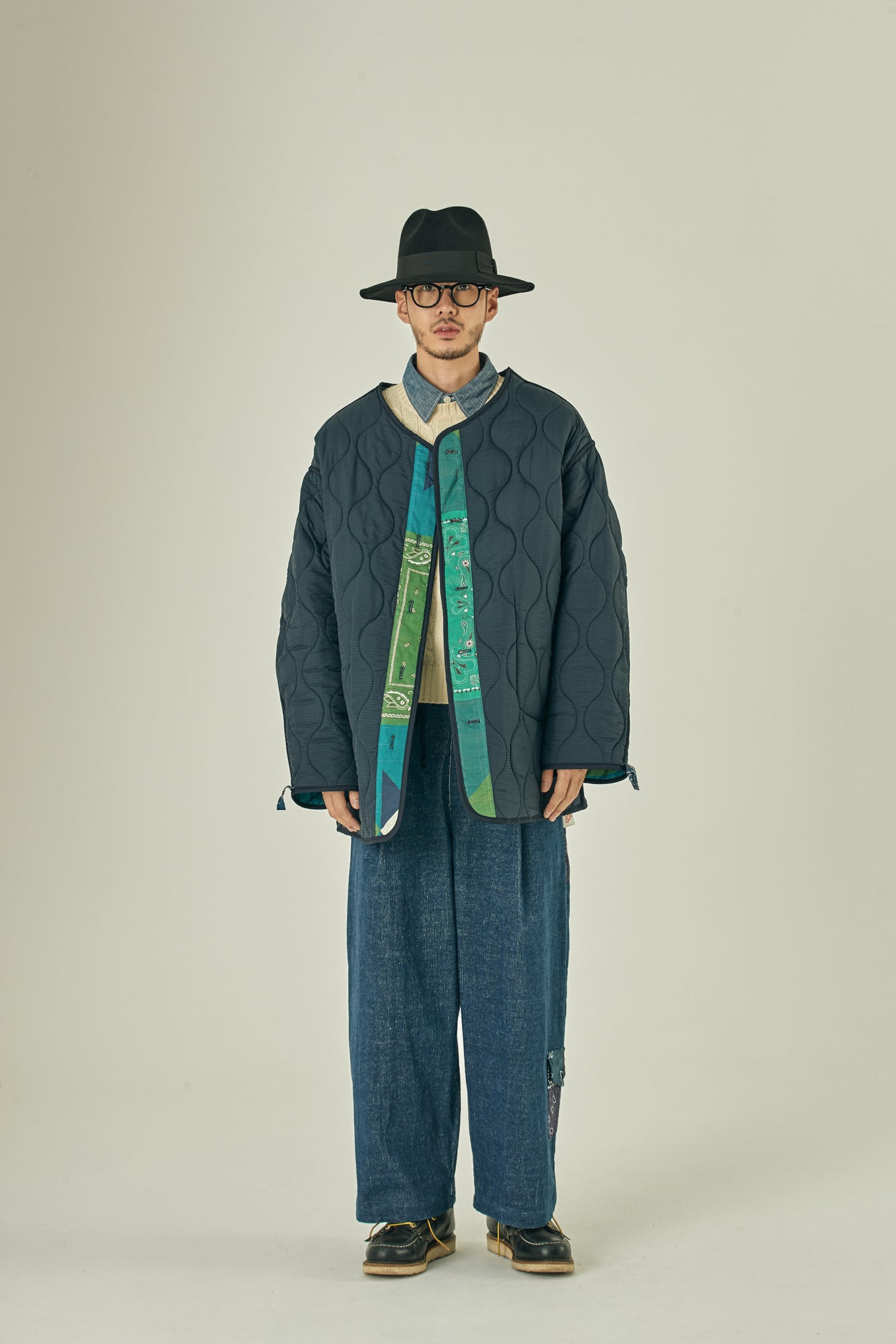 G63101_NV | REVERSIBLE QUILT LONG LINER JACKET-NV【GORT_ゴート】【archive】