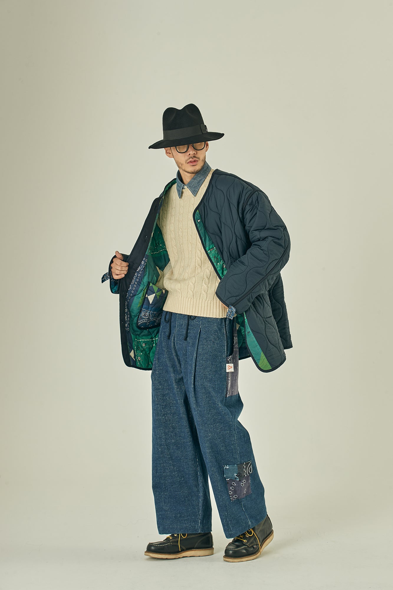 G63101_NV | REVERSIBLE QUILT LONG LINER JACKET-NV【GORT_ゴート】【archive】