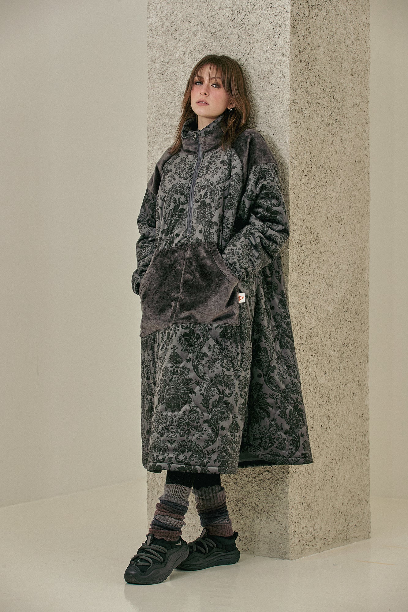 G64201_VT.GR | FLEECE OVERSIZED HALF-ZIP PULLOVER-VT.GR | Color:Gray【GORT_ゴート】【archive】