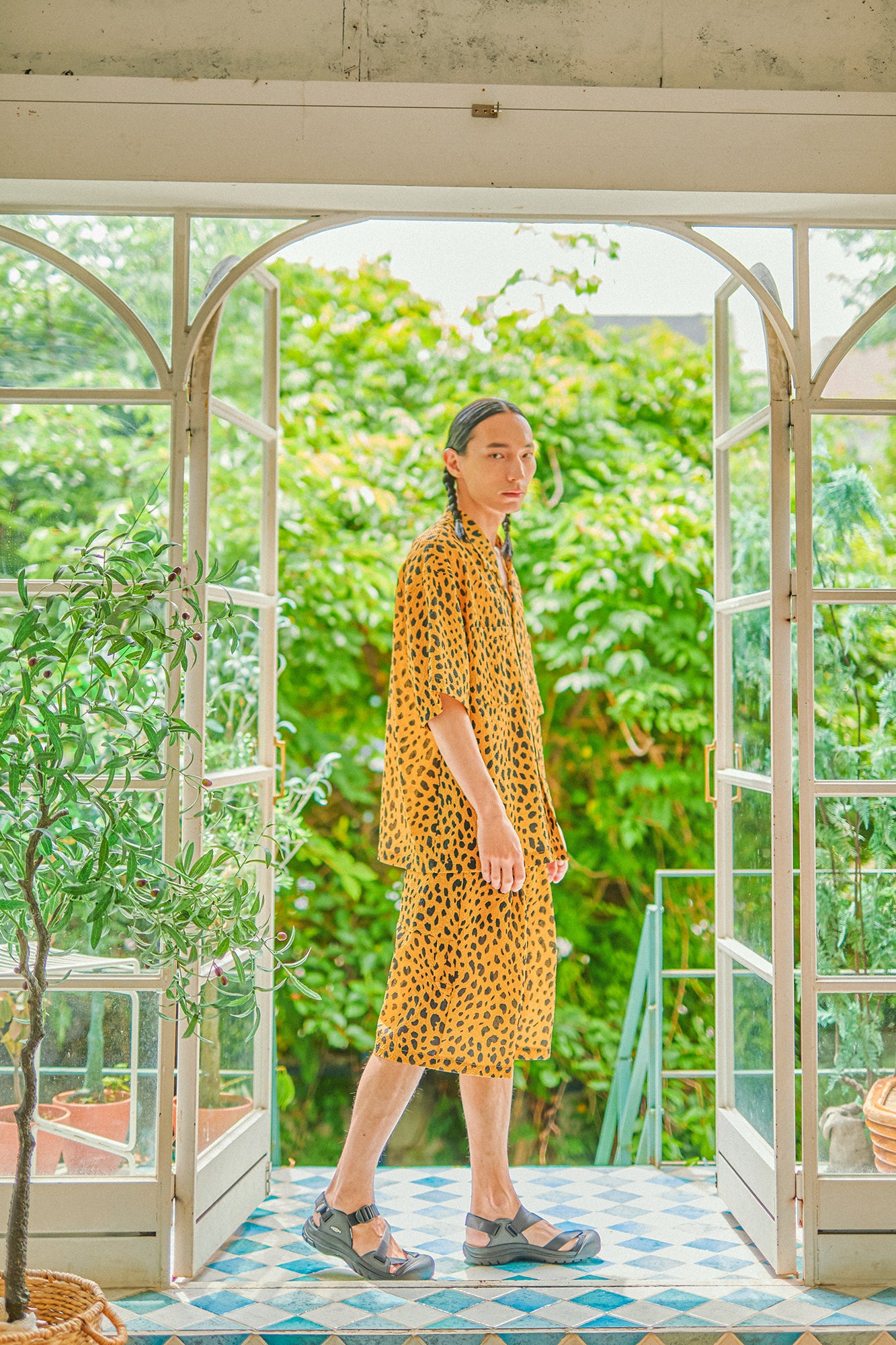 G62302_MU | LEOPARD LONG WIDE SUMMER SHORTS-MU | COlor:Mustard【GORT_ゴート】【archive】