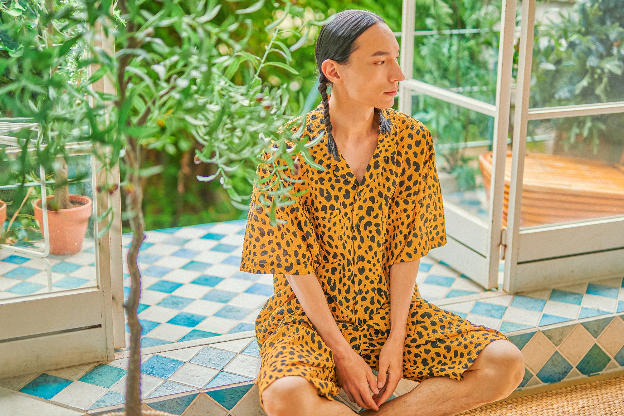 G62302_MU | LEOPARD LONG WIDE SUMMER SHORTS-MU | COlor:Mustard【GORT_ゴート】【archive】