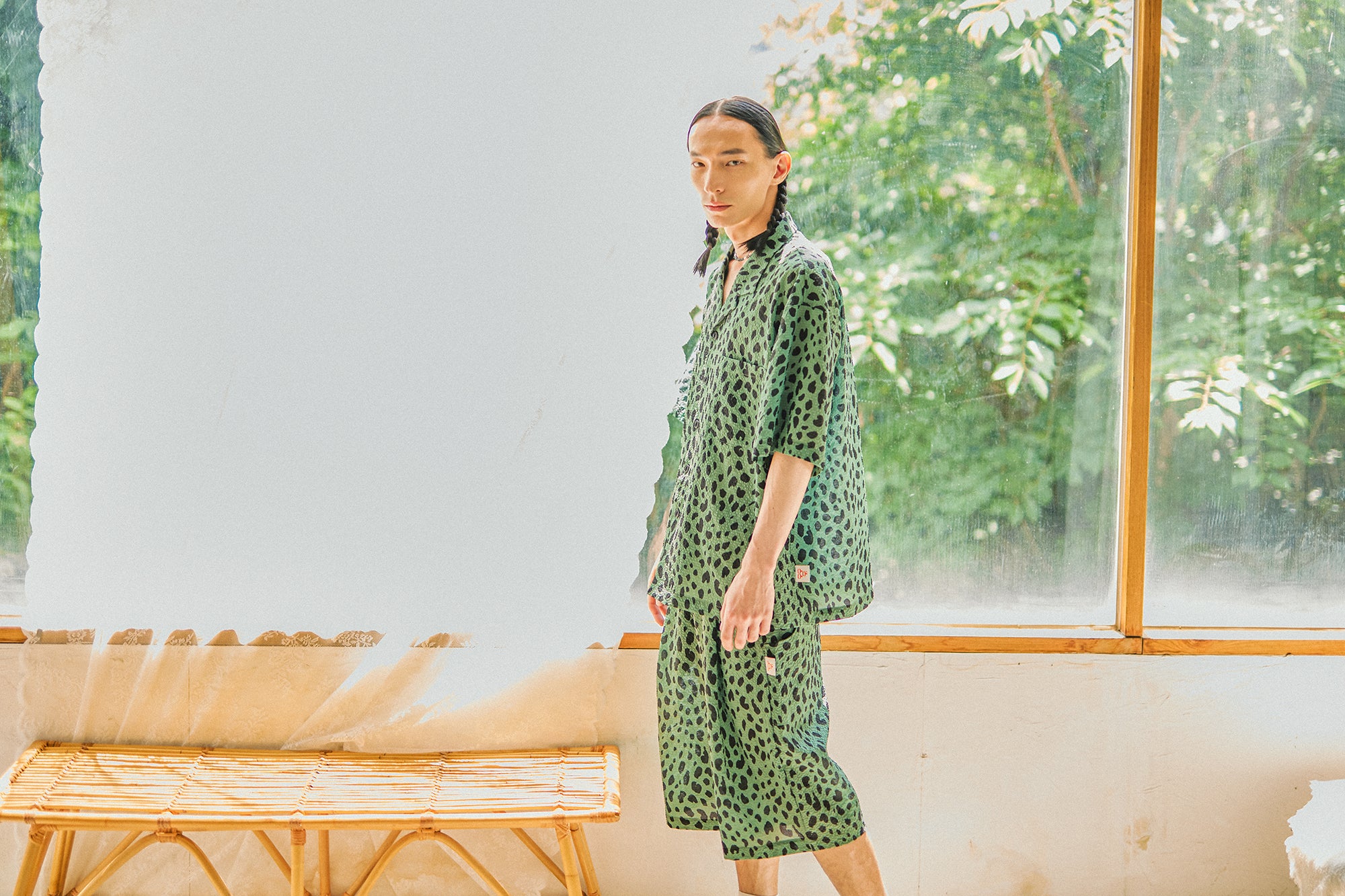 G62302_GN | LEOPARD LONG WIDE SUMMER SHORTS-GN | COlor:Green【GORT_ゴート】【archive】