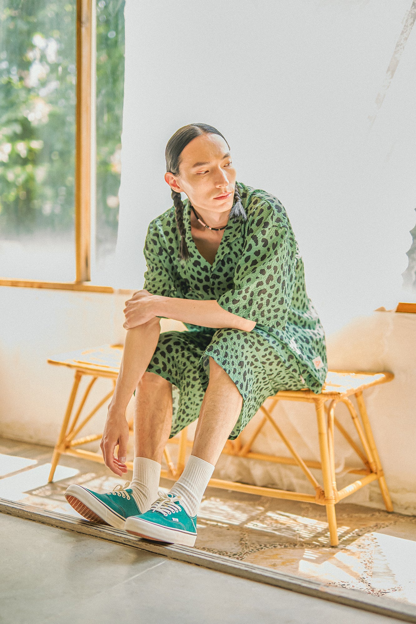 G62302_GN | LEOPARD LONG WIDE SUMMER SHORTS-GN | COlor:Green【GORT_ゴート】【archive】