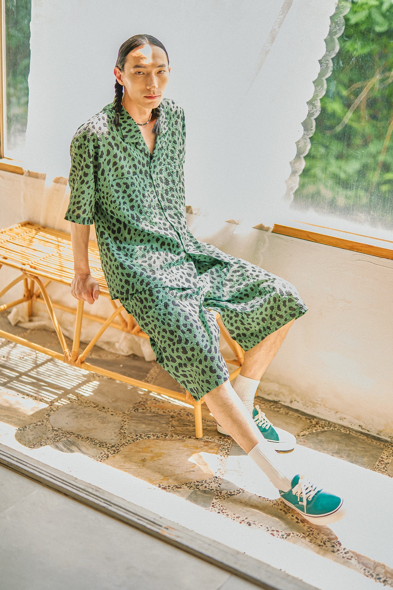 G62302_GN | LEOPARD LONG WIDE SUMMER SHORTS-GN | COlor:Green【GORT_ゴート】【archive】