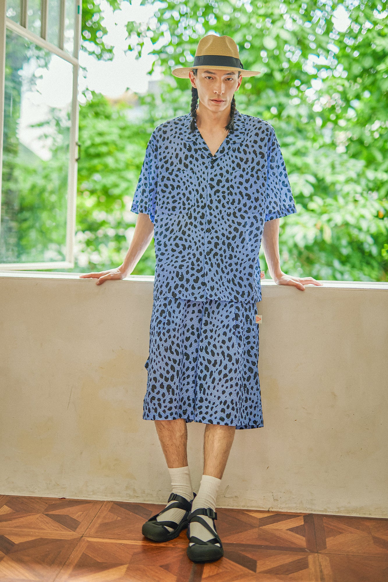 G62302_BL | LEOPARD LONG WIDE SUMMER SHORTS-BL | COlor:Blue【GORT_ゴート】【archive】