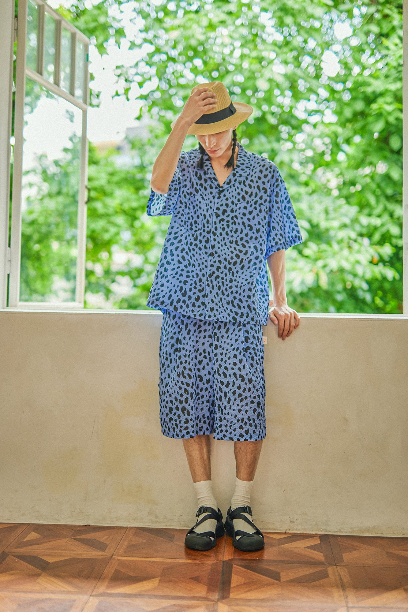 G62302_BL | LEOPARD LONG WIDE SUMMER SHORTS-BL | COlor:Blue【GORT_ゴート】【archive】