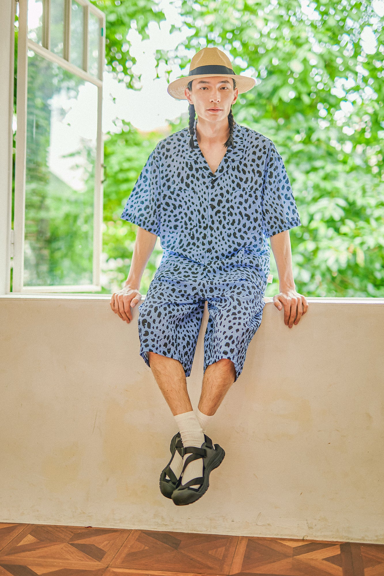 G62302_BL | LEOPARD LONG WIDE SUMMER SHORTS-BL | COlor:Blue【GORT_ゴート】【archive】