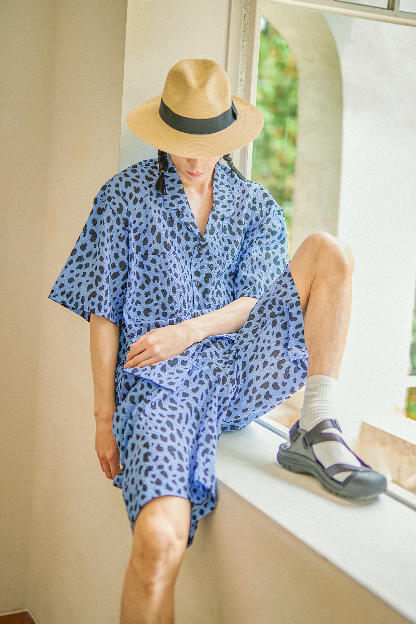G62302_BL | LEOPARD LONG WIDE SUMMER SHORTS-BL | COlor:Blue【GORT_ゴート】【archive】