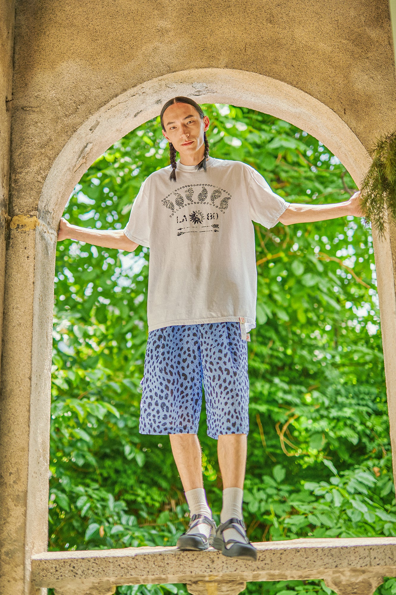 G62302_BL | LEOPARD LONG WIDE SUMMER SHORTS-BL | COlor:Blue【GORT_ゴート】【archive】