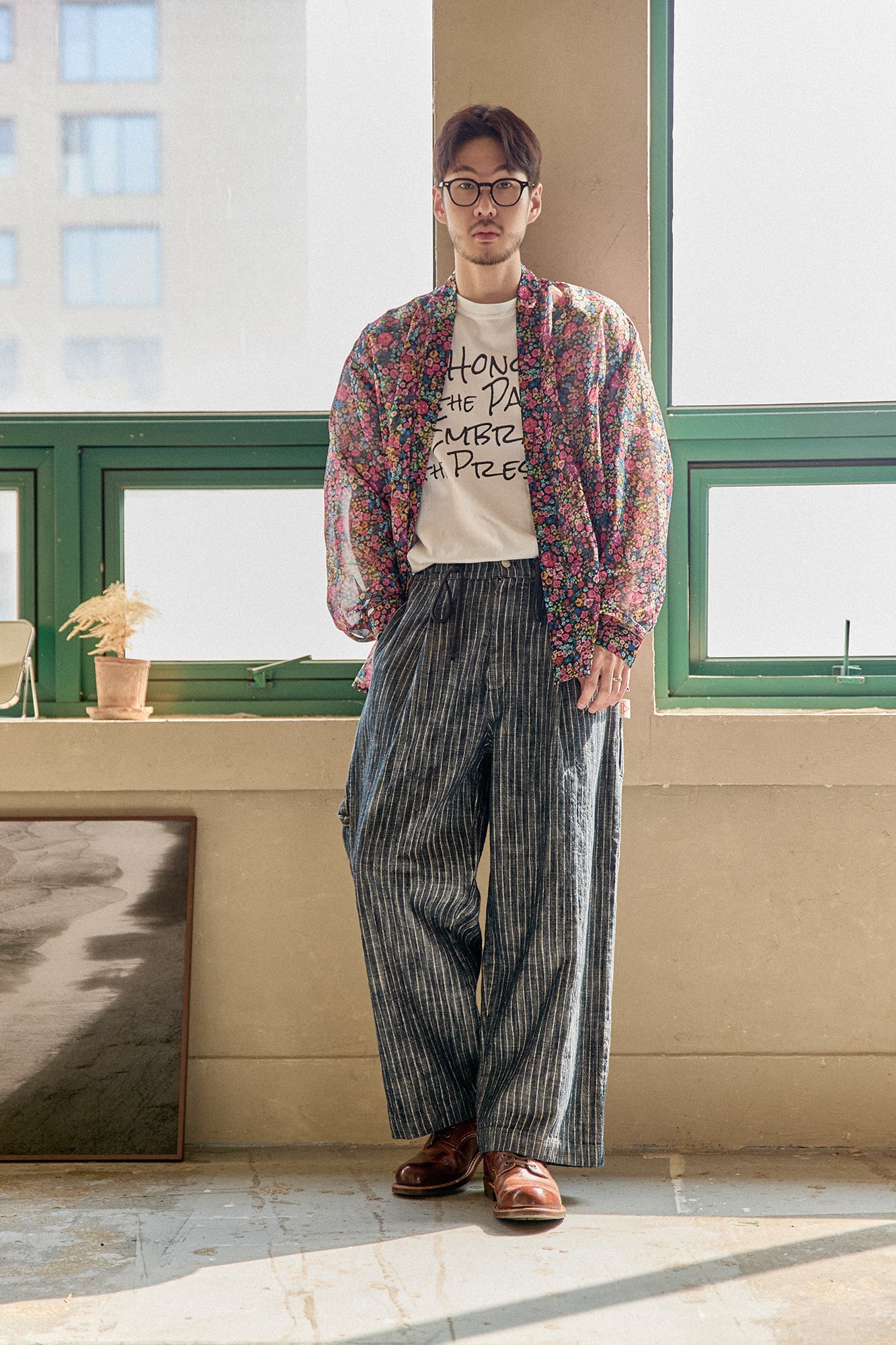 G71201_MT.PK | FLOWER SHEER NO COLLAR SHIRT-MT.PK | Color:Pink【GORT_ゴート】【archive】