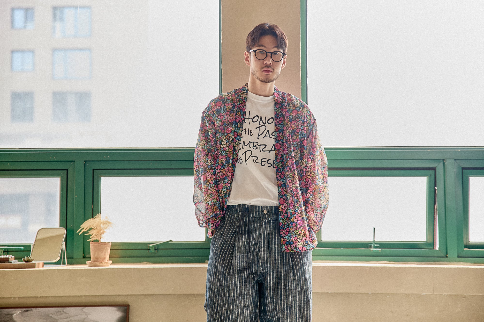 G71201_MT.PK | FLOWER SHEER NO COLLAR SHIRT-MT.PK | Color:Pink【GORT_ゴート】
