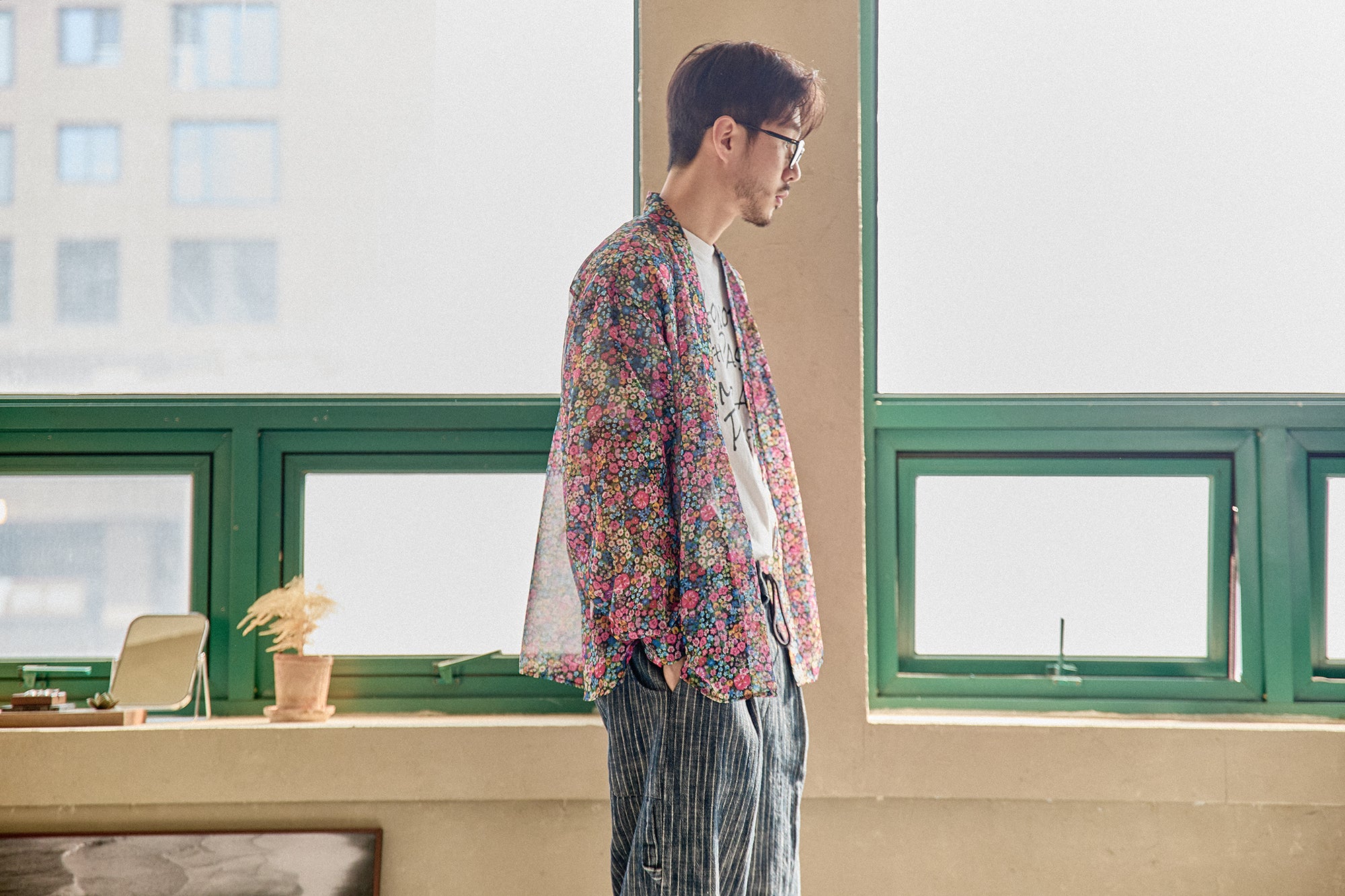 G71201_MT.PK | FLOWER SHEER NO COLLAR SHIRT-MT.PK | Color:Pink【GORT_ゴート】