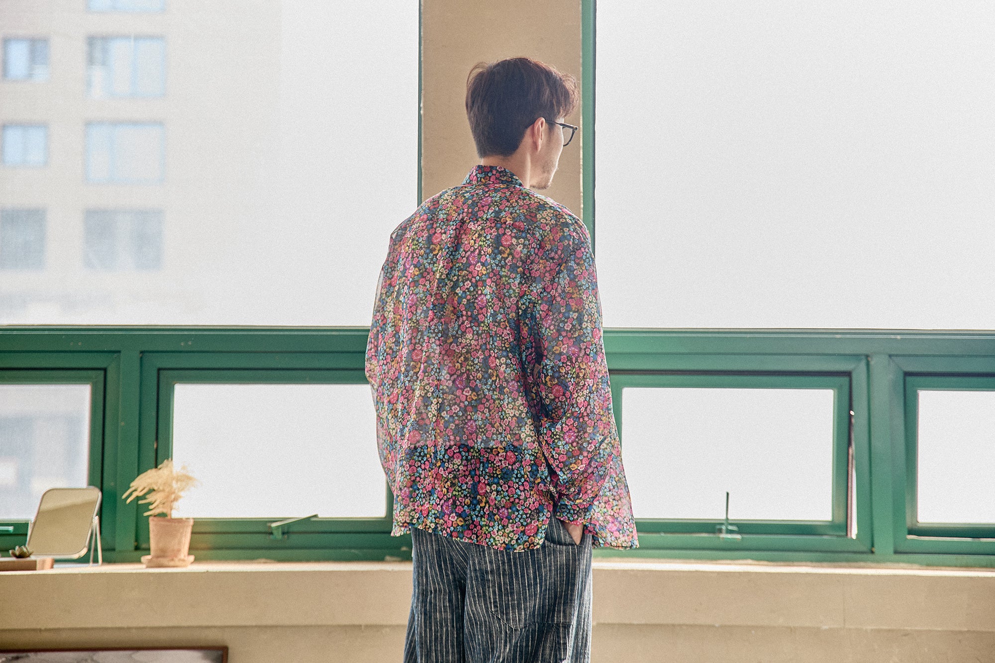 G71201_MT.PK | FLOWER SHEER NO COLLAR SHIRT-MT.PK | Color:Pink【GORT_ゴート】
