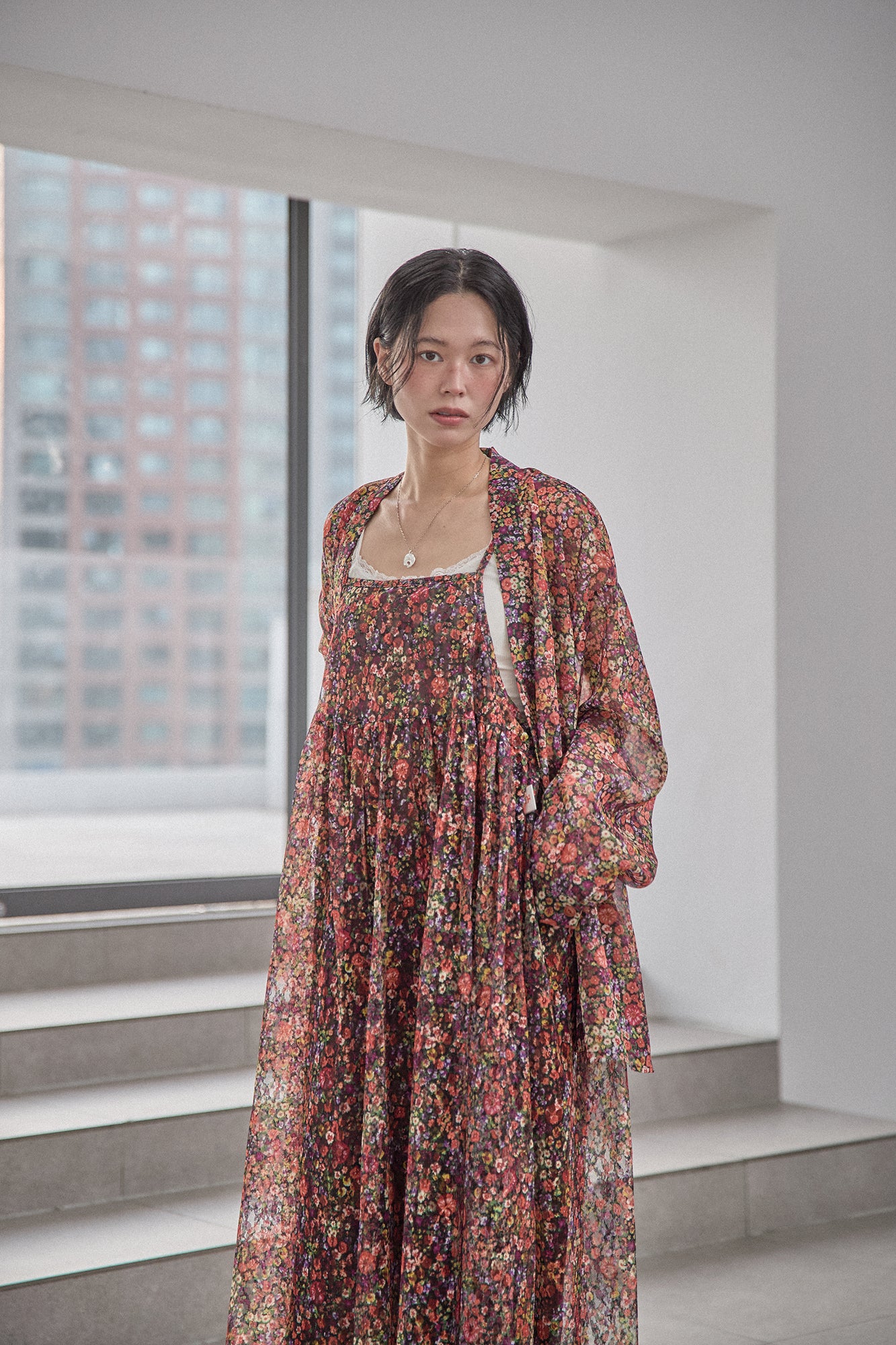 G71201_MT.OR | FLOWER SHEER NO COLLAR SHIRT-MT.OR | Color:Orange【GORT_ゴート】【archive】