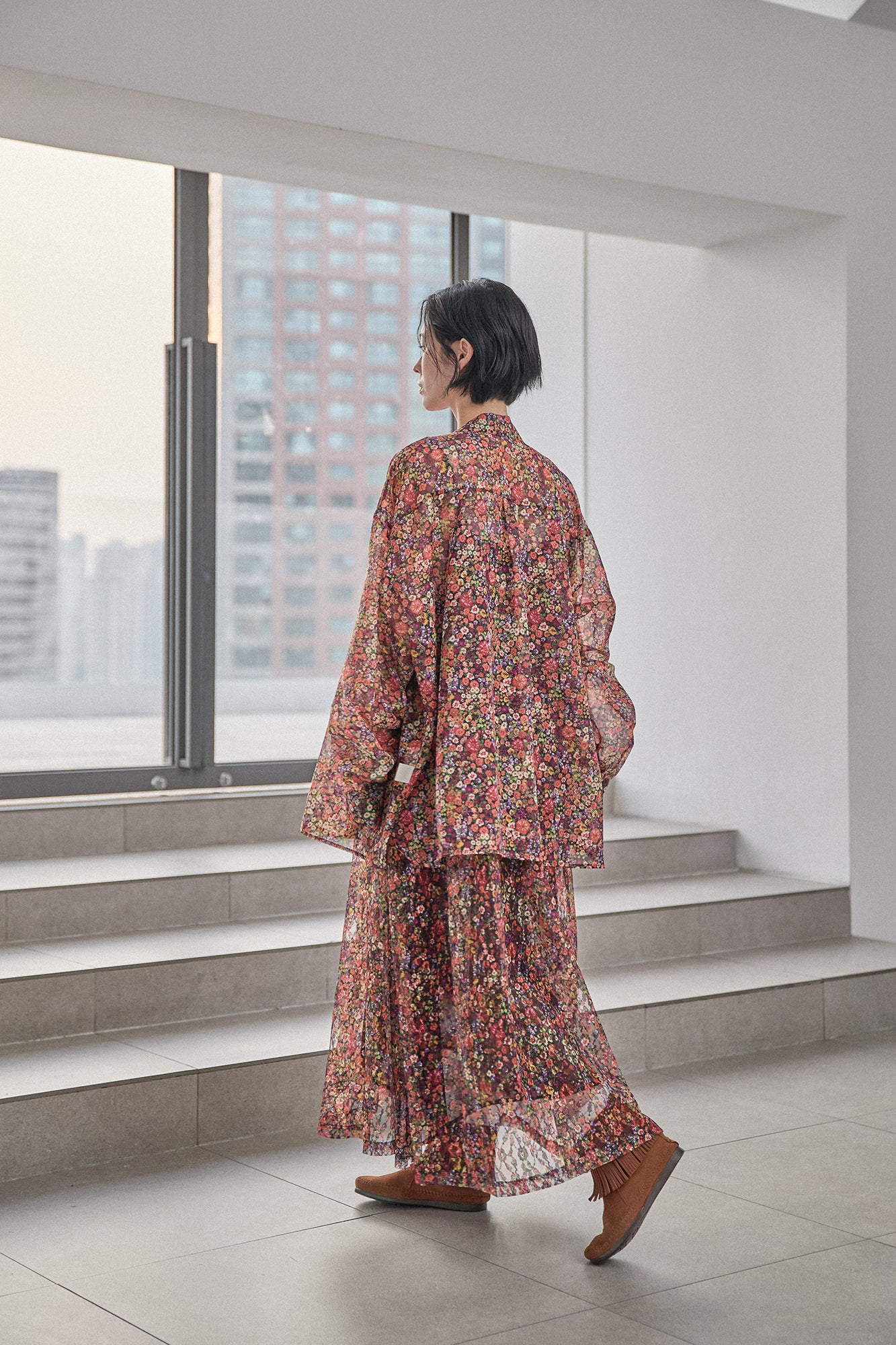 G71201_MT.OR | FLOWER SHEER NO COLLAR SHIRT-MT.OR | Color:Orange【GORT_ゴート】