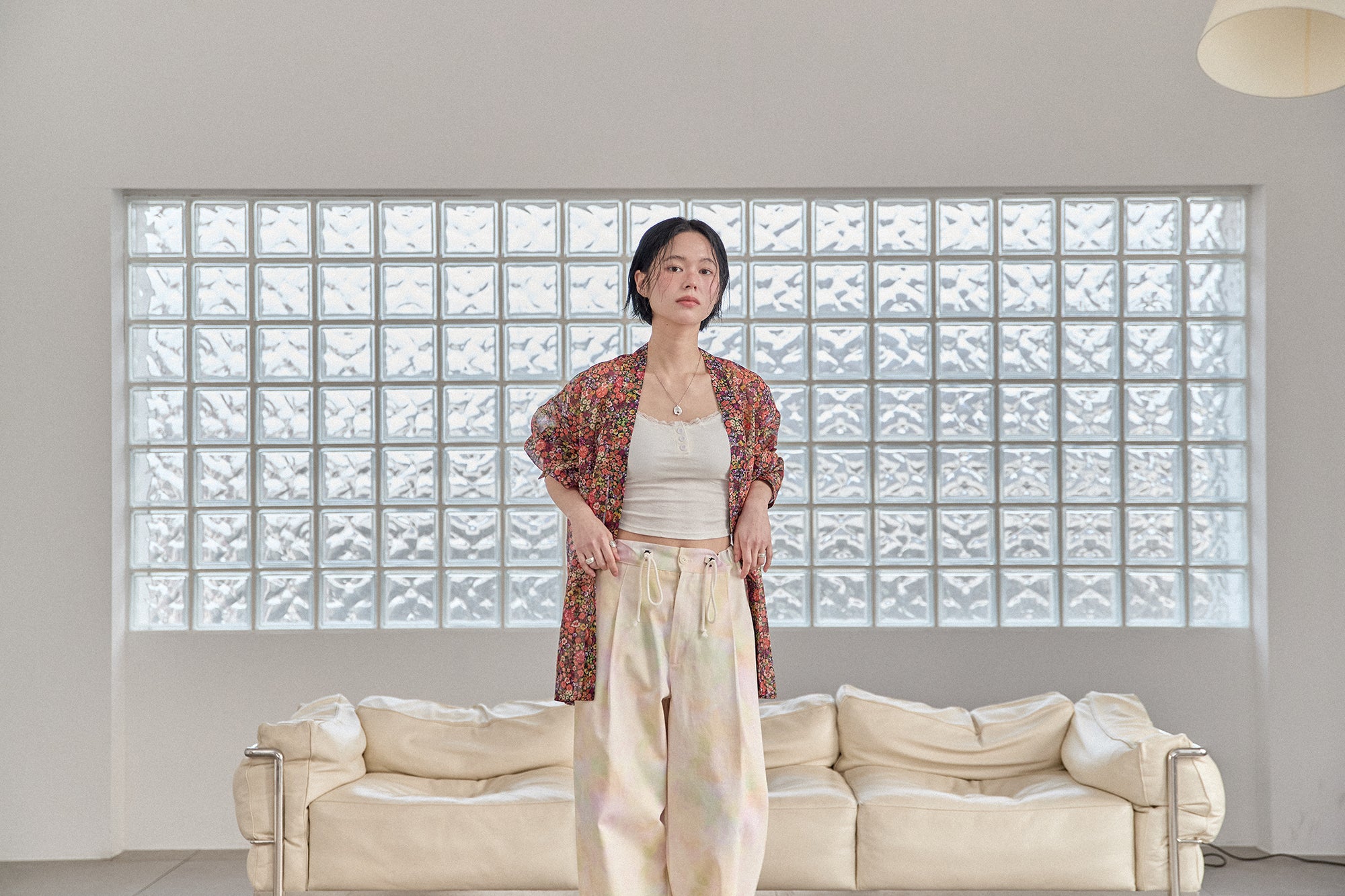 G71201_MT.OR | FLOWER SHEER NO COLLAR SHIRT-MT.OR | Color:Orange【GORT_ゴート】