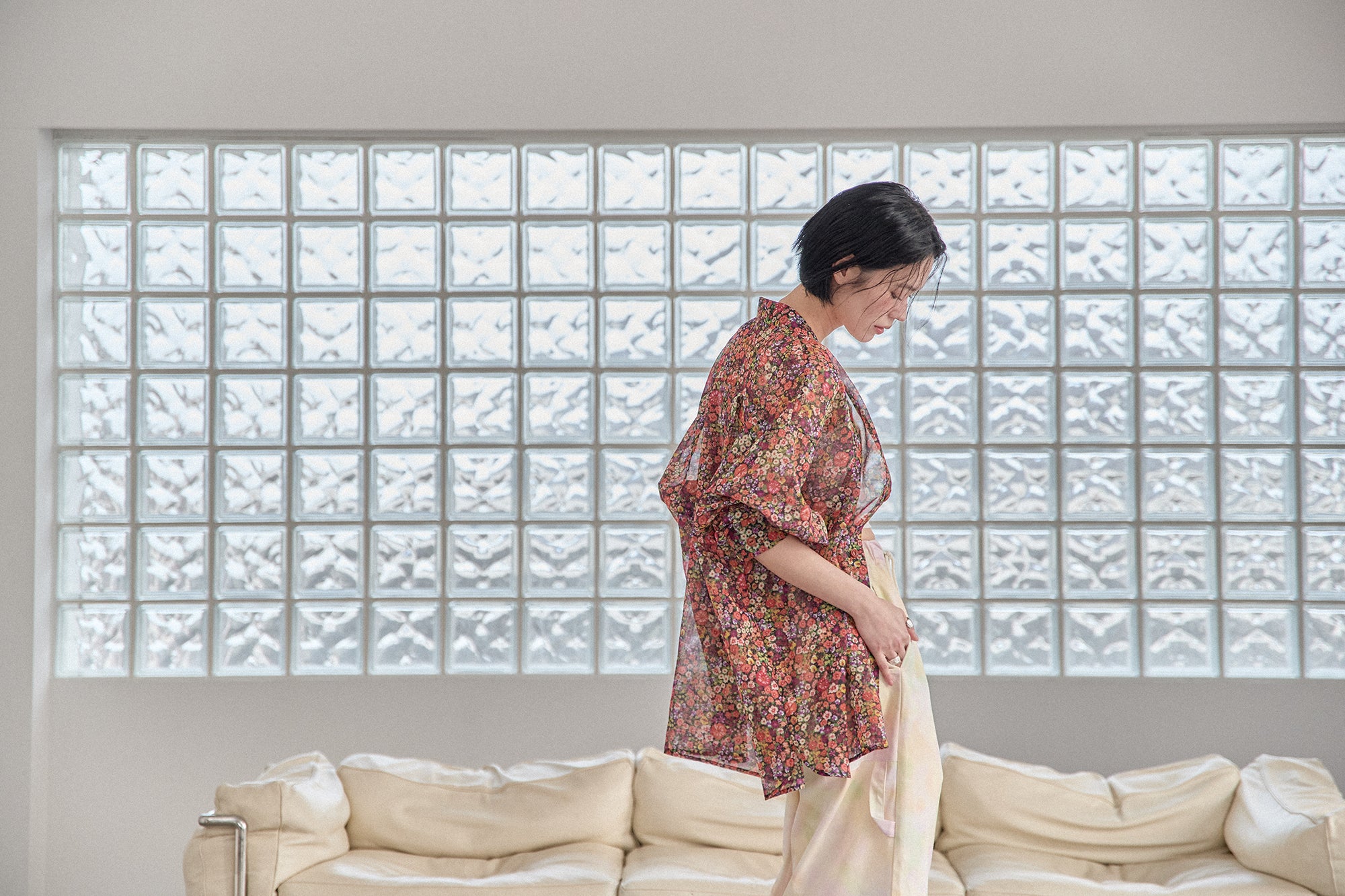 G71201_MT.OR | FLOWER SHEER NO COLLAR SHIRT-MT.OR | Color:Orange【GORT_ゴート】【archive】