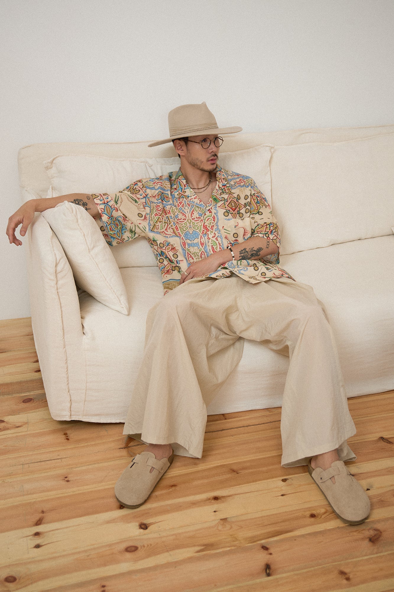 G72203_CR | 60S COTTON ART HAWAIIAN SHIRTS-CR | Color:Cream【GORT_ゴート】