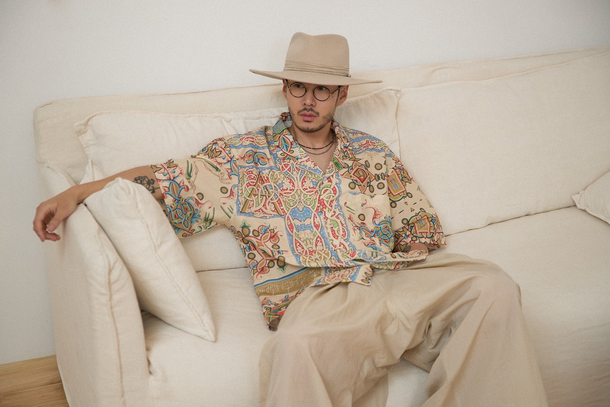 G72203_CR | 60S COTTON ART HAWAIIAN SHIRTS-CR | Color:Cream【GORT_ゴート】