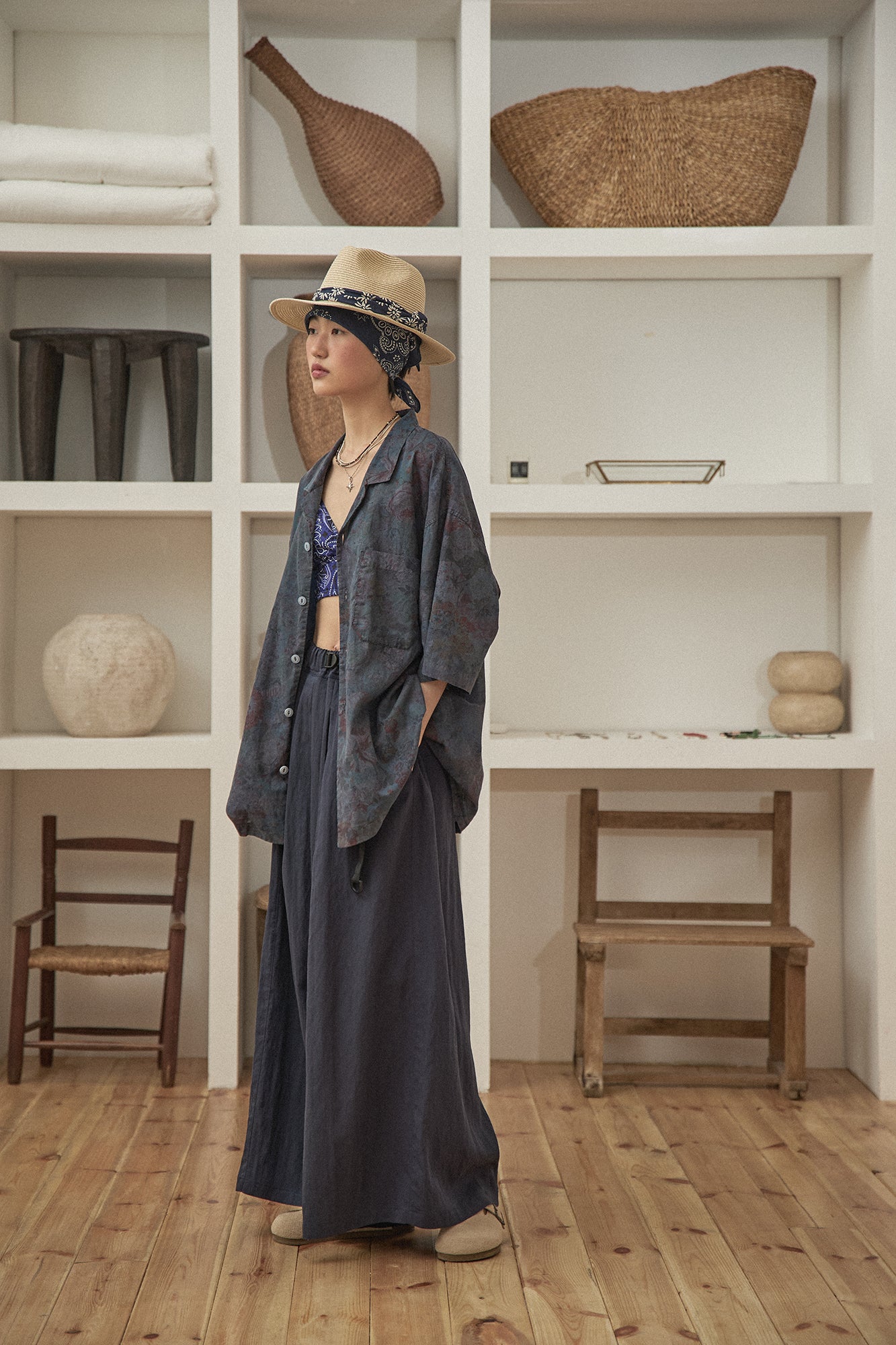 G72203_NV | 80S COTTON FLOWER HAWAIIAN SHIRTS-NV | Color:Navy【GORT_ゴート】【archive】