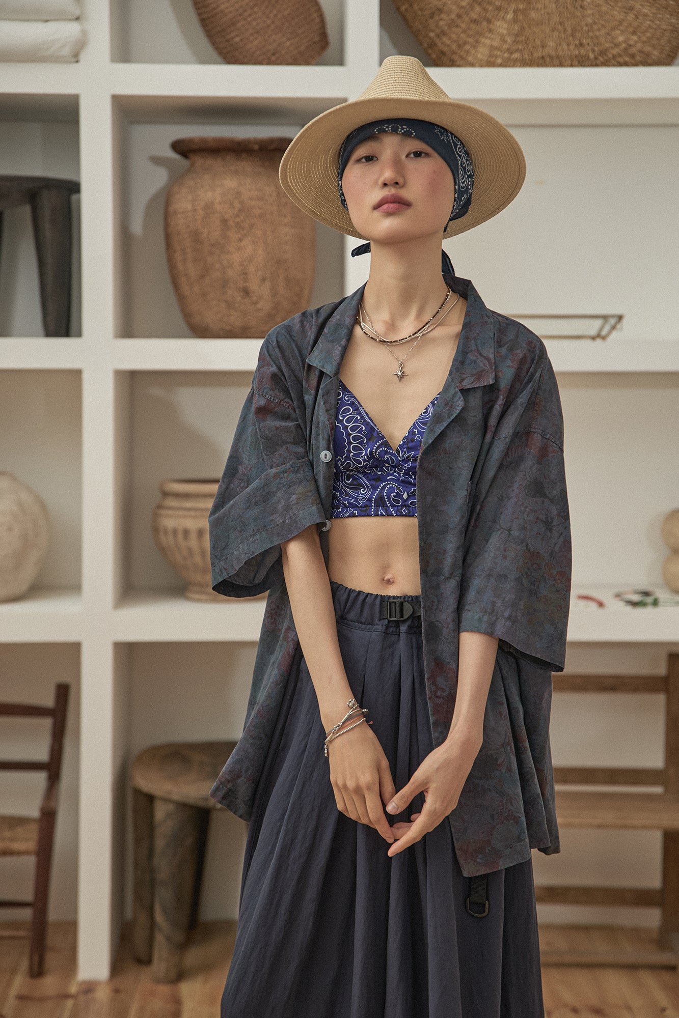 G72203_NV | 80S COTTON FLOWER HAWAIIAN SHIRTS-NV | Color:Navy【GORT_ゴート】【archive】