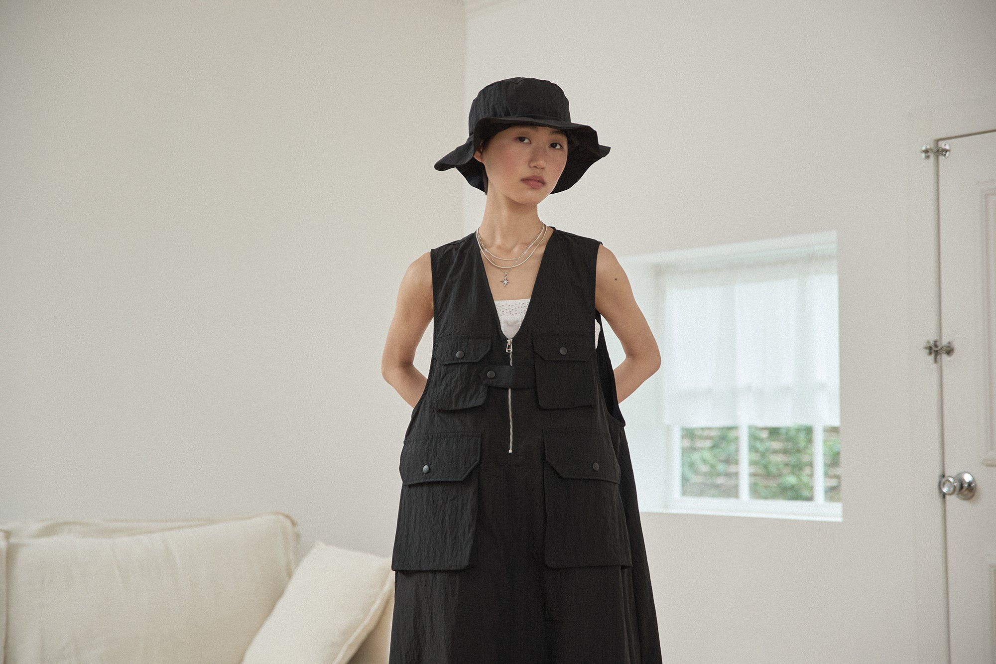 G72206_BK | NYLON C1 LONG VEST-BK | Color:Black【GORT_ゴート】