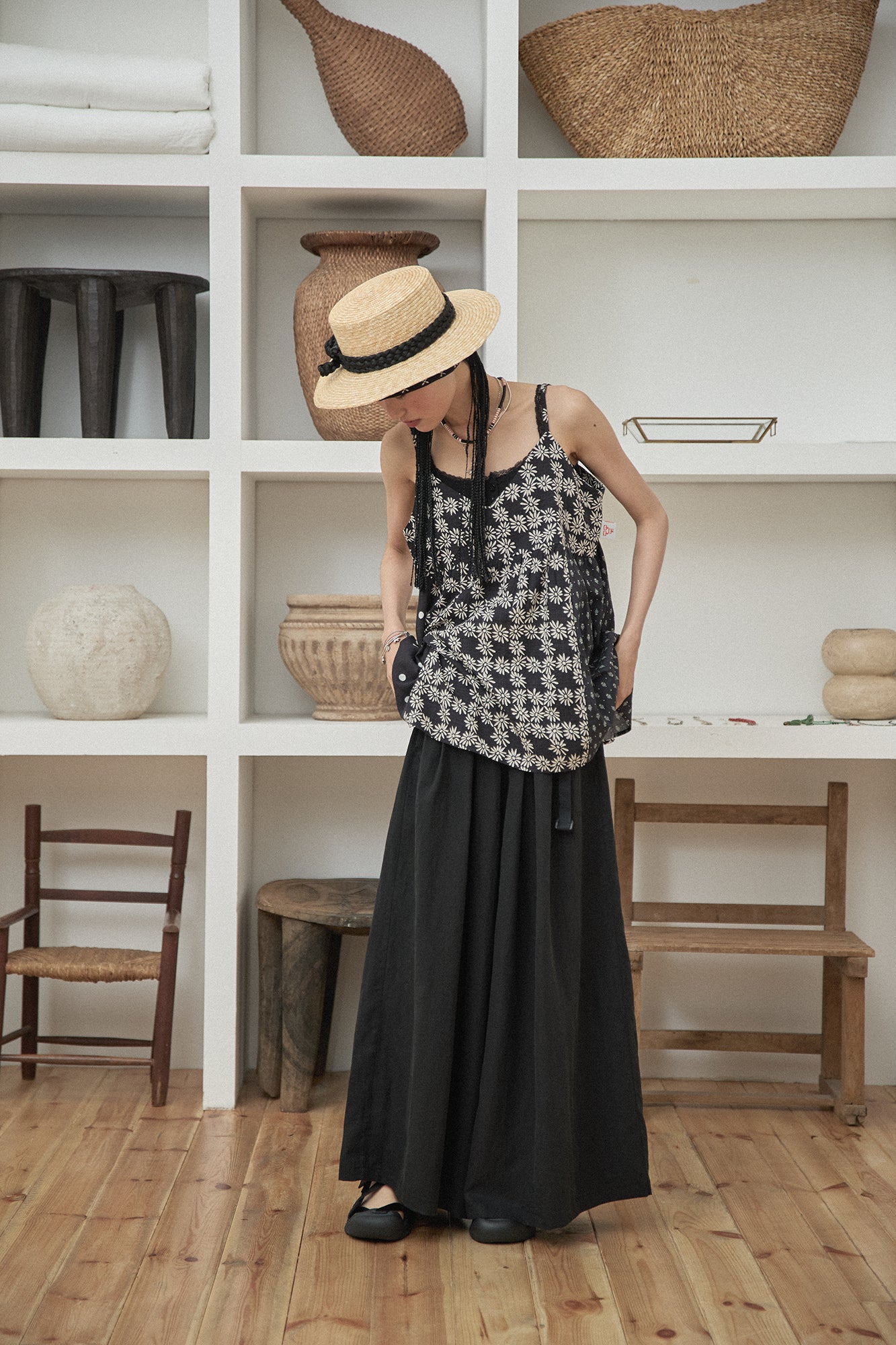 G72303_BK | NYLON WIDE LEG PANTS-BK | Color:Black【GORT_ゴート】