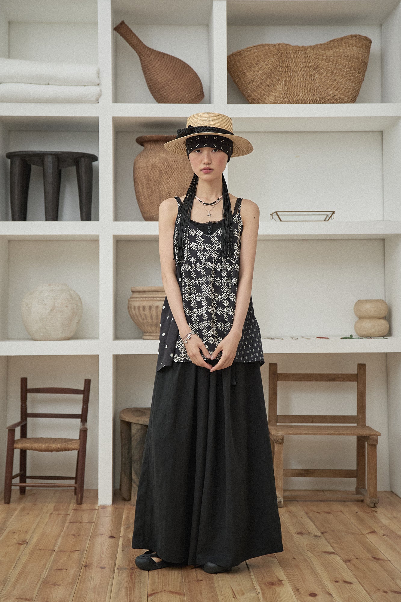 G72303_BK | NYLON WIDE LEG PANTS-BK | Color:Black【GORT_ゴート】